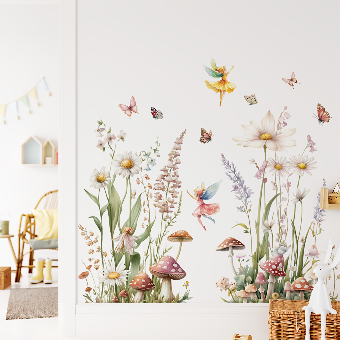 Beautiful Woman Flower Butterflies Wall Stickers B... - Grandado