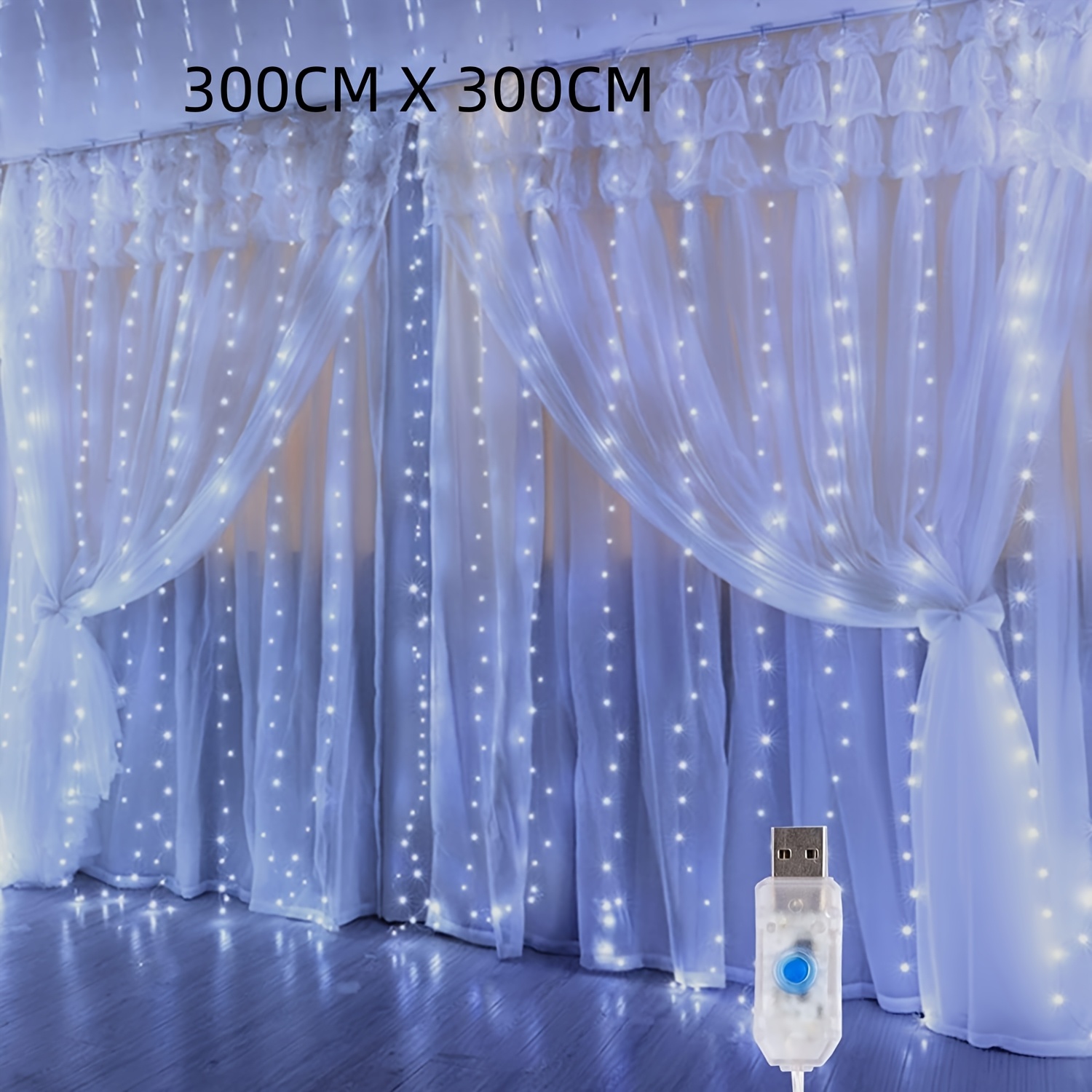 TEMU 300, 200led Fairy Tale Curtain Lights, Usb Powered, 8 Flashing , Usb Plug Christmas String Pendant Lights, Suitable For Bedroom, Courtyard,