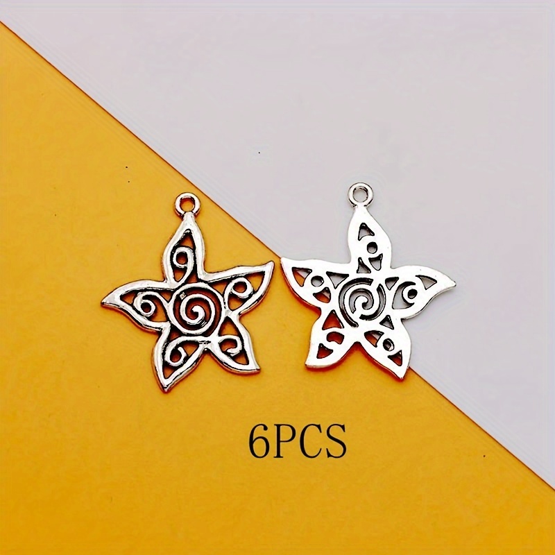 Image of Set Of 6 Hollow Vortex Charms Made From Alloy, Featuring An Ancient Silvery Tibetan End. Perfect For Bracelets, Earrings, Necklaces, And Handmade Pendants