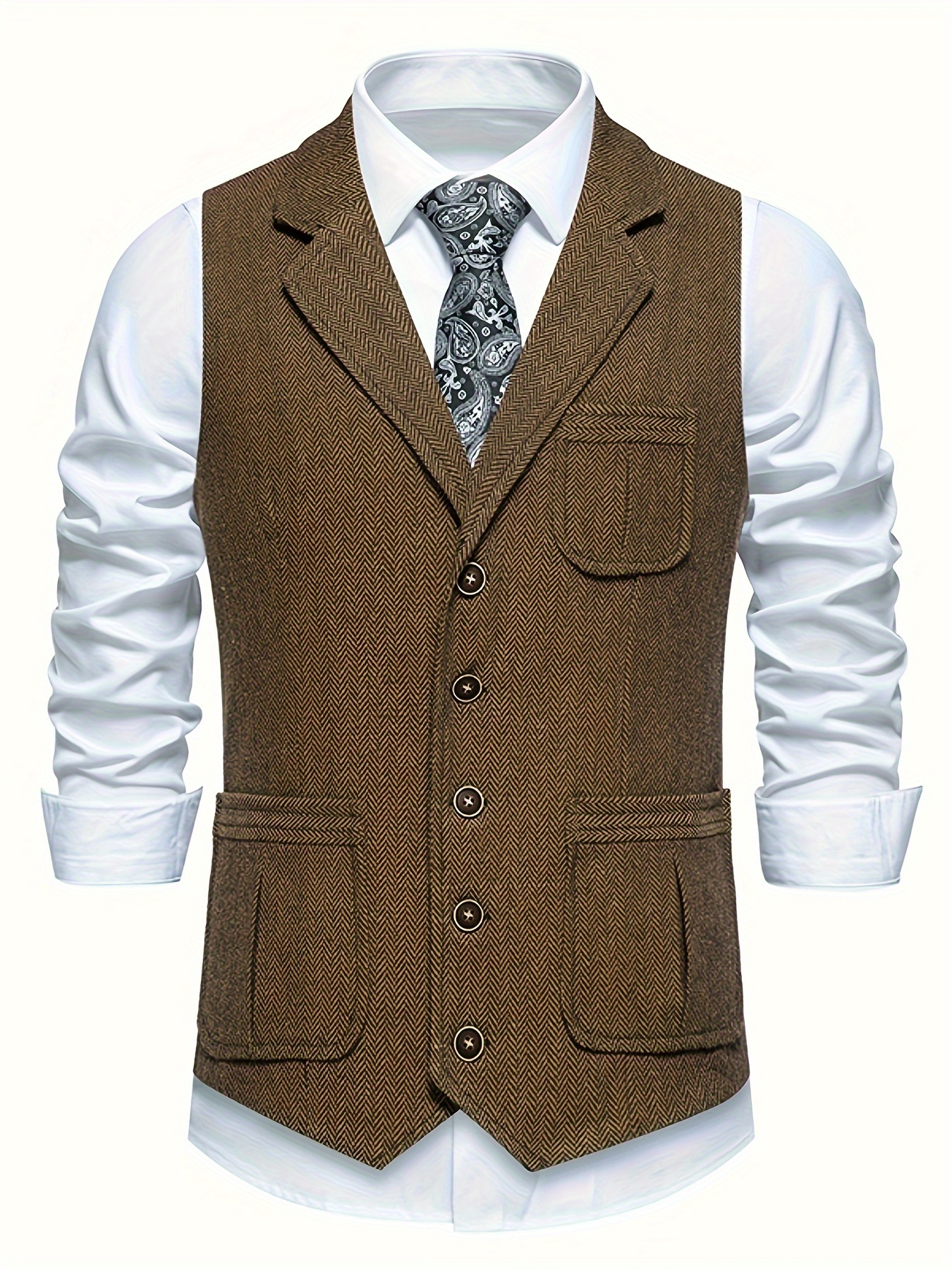 mens retro herringbone tweed vest brown single breasted Temu