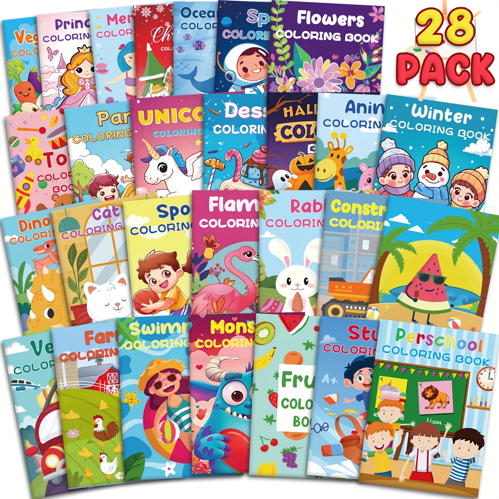 

28pcs Small Coloring Books For Kids 4-8, 8-12, Mini Coloring Books Party Favors Birthday Valentines Gifts Bags Stuffer Fillers Classroom Activity Supplies Includes Dinosaur Mermaid Animal