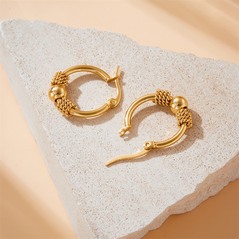 Stainless Steel Geometric Bead Earrings for Women