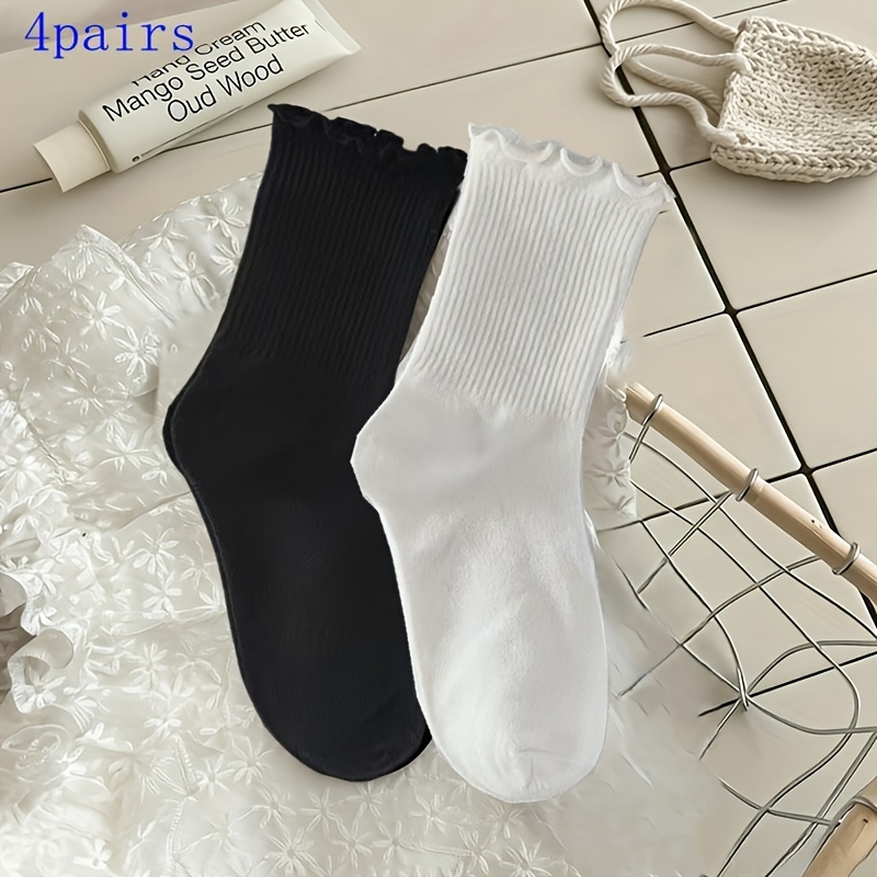 TEMU 4 di calzini da donna, calzini con fungo laterale, calze a tubo in pizzo a - per , assorbimento 'umidit�, traspiranti - adatti per casa, casual,