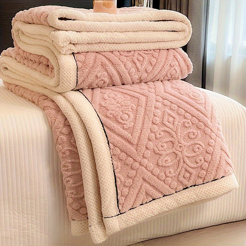 luxury velvet throw blanket with unique carved design 350g thick     machine washable polyester knit for bed sofa details 10