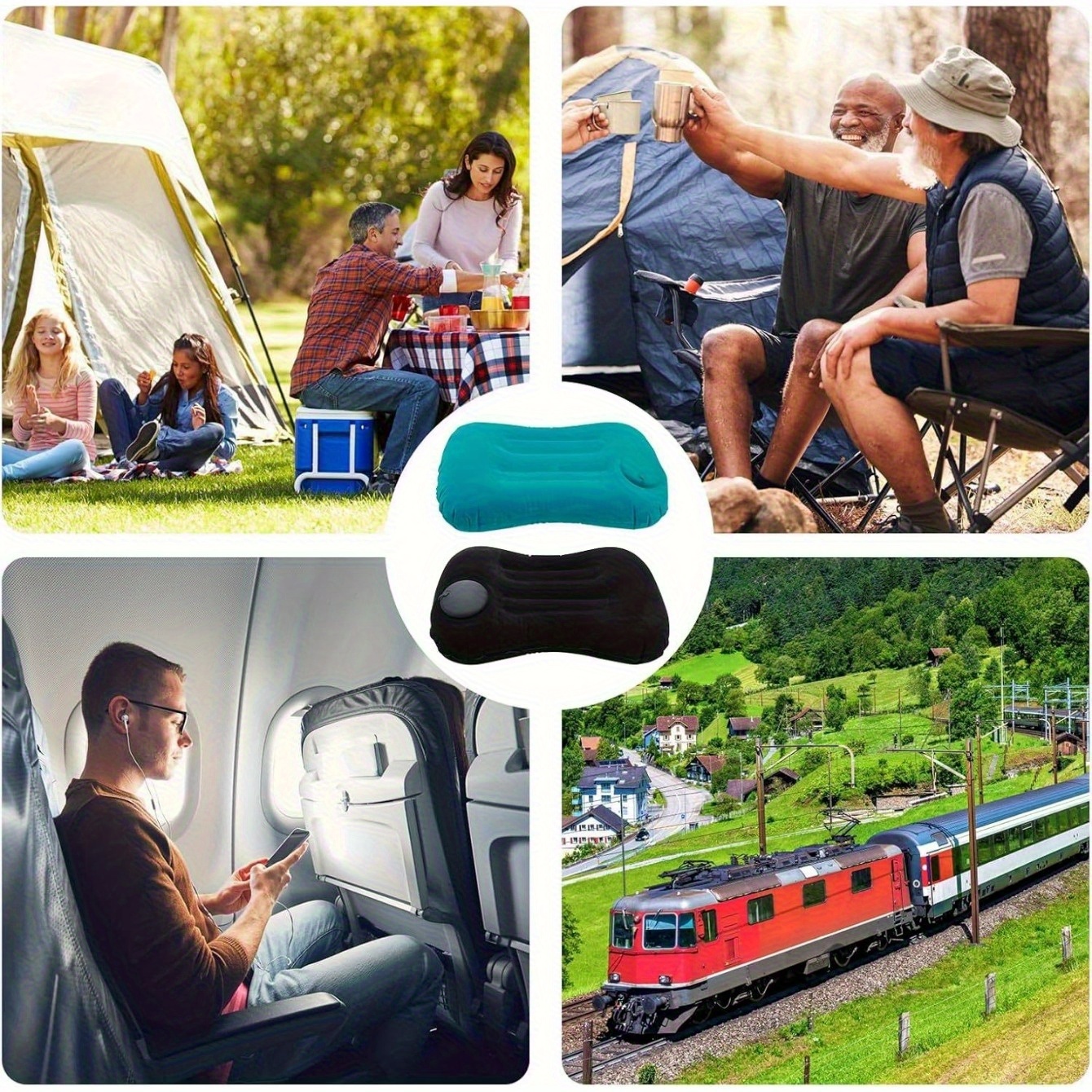 2 Pièces Oreiller De Voyage Gonflable - Coussin D'air Léger Portable Flocage Pour Plein Air Et Randonnée, Avec Convient Aux Voyages (Bleu