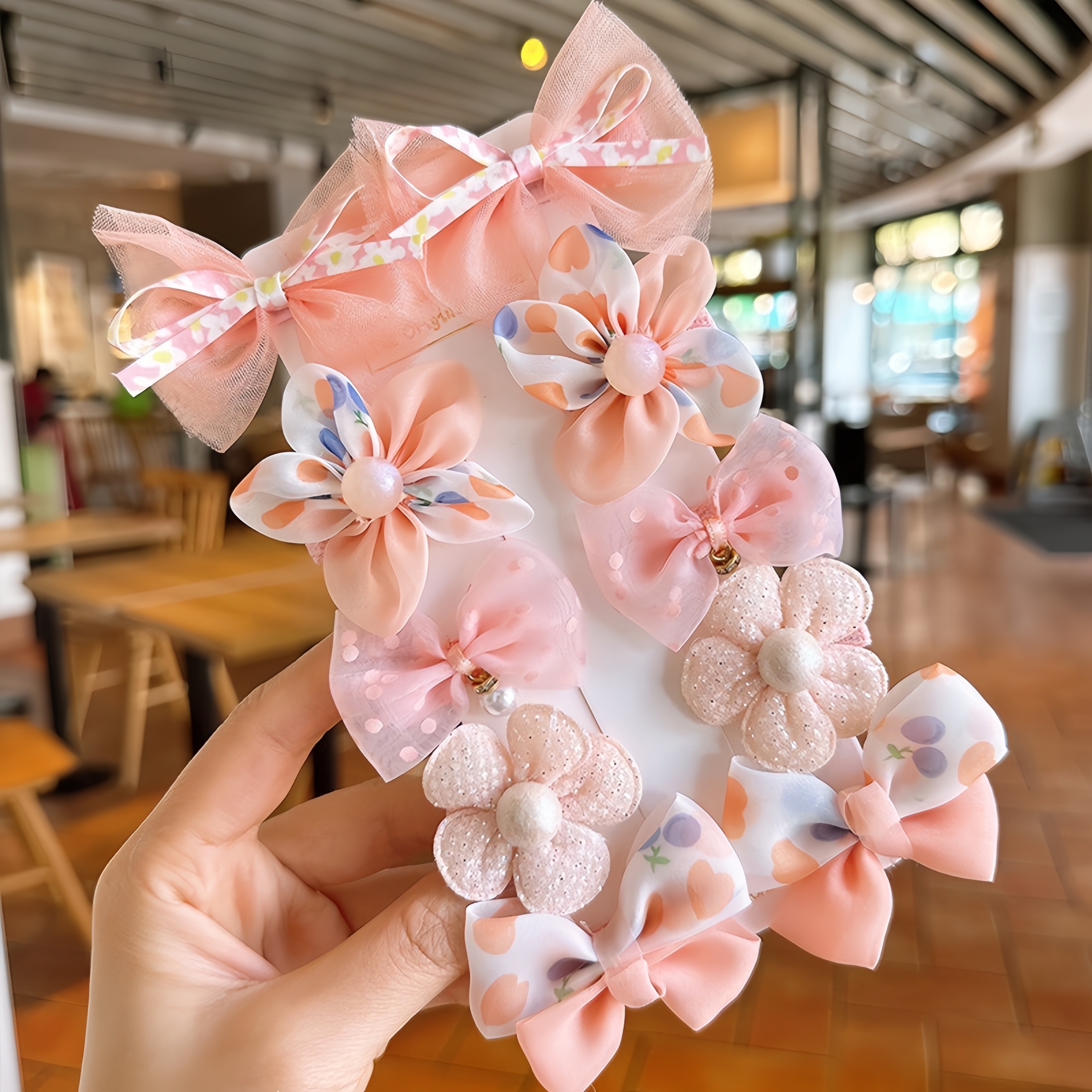 10pcs adorable mixed color flower bow hair clip set for girls   hair stretchy fabric duckbill clips with delicate details   everyday casual wear hair accessories for girls Product details 7