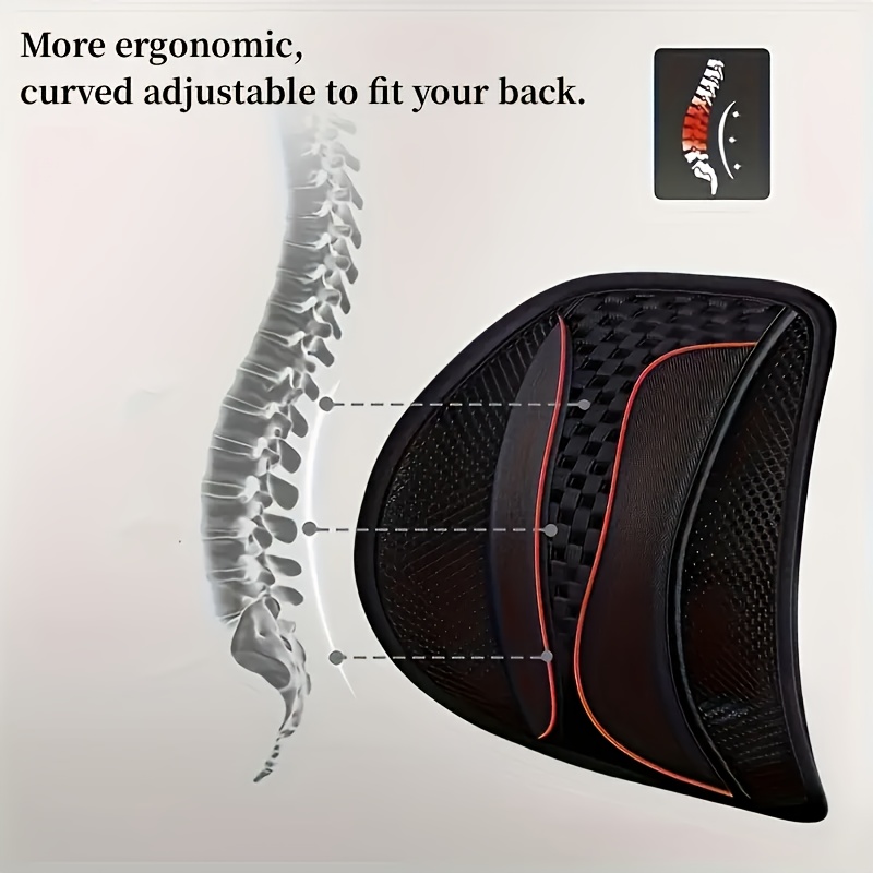 breathable lumbar pillow - ergonomic back cushion with adjustable lumbar support, posture   & spinal   - lightweight office chair & car seat pillow for long drives, work, home - no-fill design, durable polyester mesh - ideal for drivers, desk workers, posture   -   in black/red & more colors, backrest pillow, workstation accessory, sleek cushion design,  able cushioning, long drive  ,   Product details 5