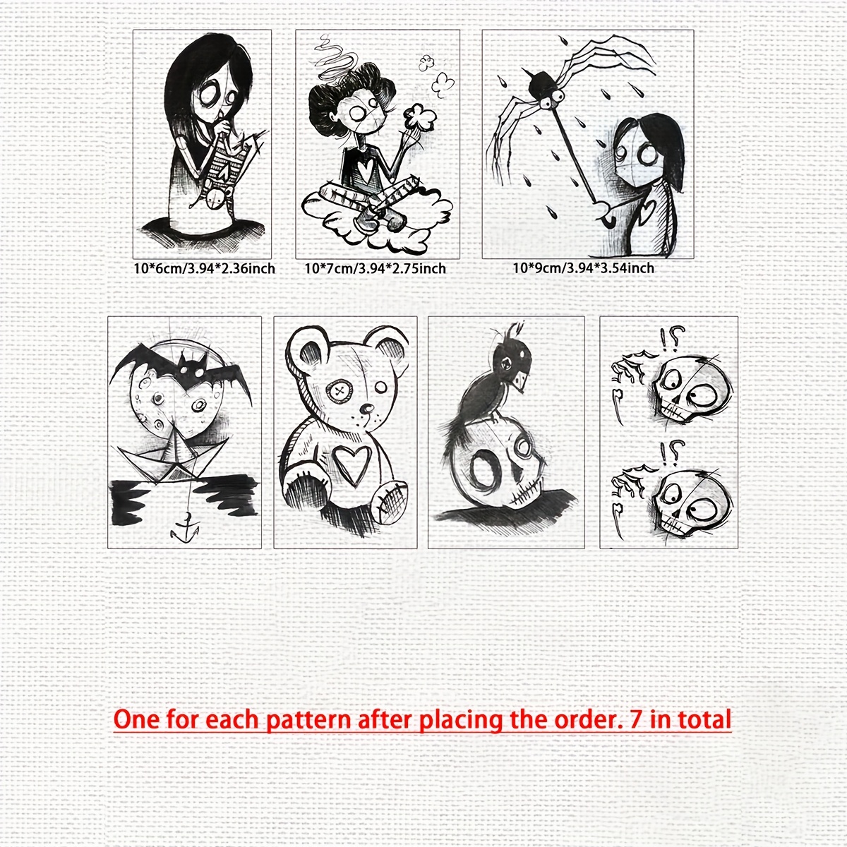 Image of A Set Of 7 Dark Style Little Bear Cosplay Tattoo Stickers, Waterproof, Long-lasting, Realistic, To And Thighs, Lasts For 1-5 Days, Personalized Men And Women Tattoo Stickers, Trendy Tattoo Stickers