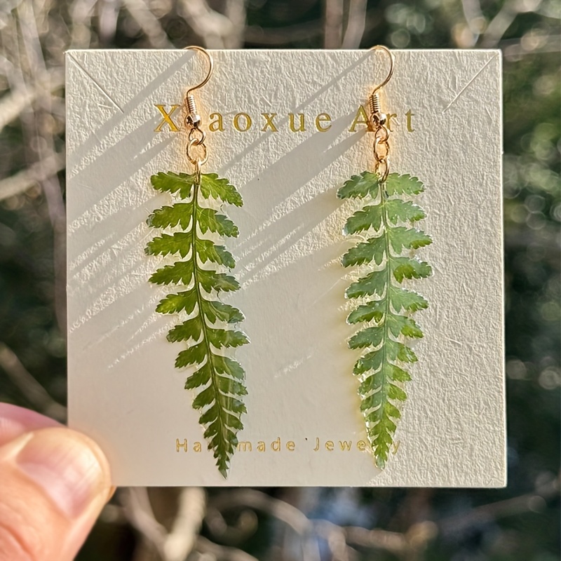 

Real Natural Plant Green Leaf Earrings, Hand-pressed Plant Leaf Earrings, Resin Earrings, Women's Handmade Jewelry, Birthday Gifts For Her