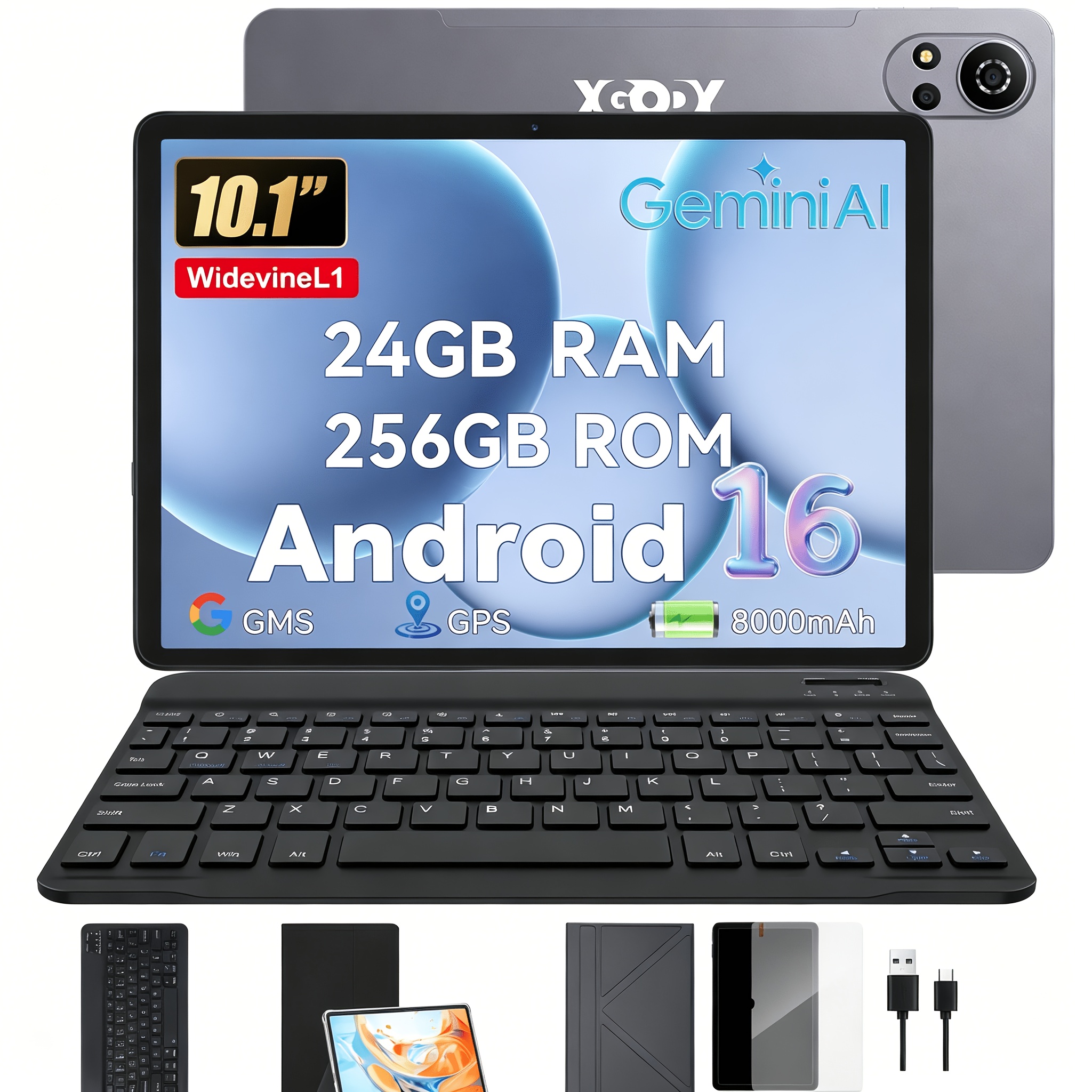 Xgody N05 Pro 4g Lte Tablet 256gb Rom 16 With Sim And Wifi, 10.1 Inch 16 Tablet With Keyboard, 24gb (8gb+16 Gb) + 256gb Rom + 1tb Expand, 120hz Display, 8000mah, Ai, Wifi Tablets For Work & Study