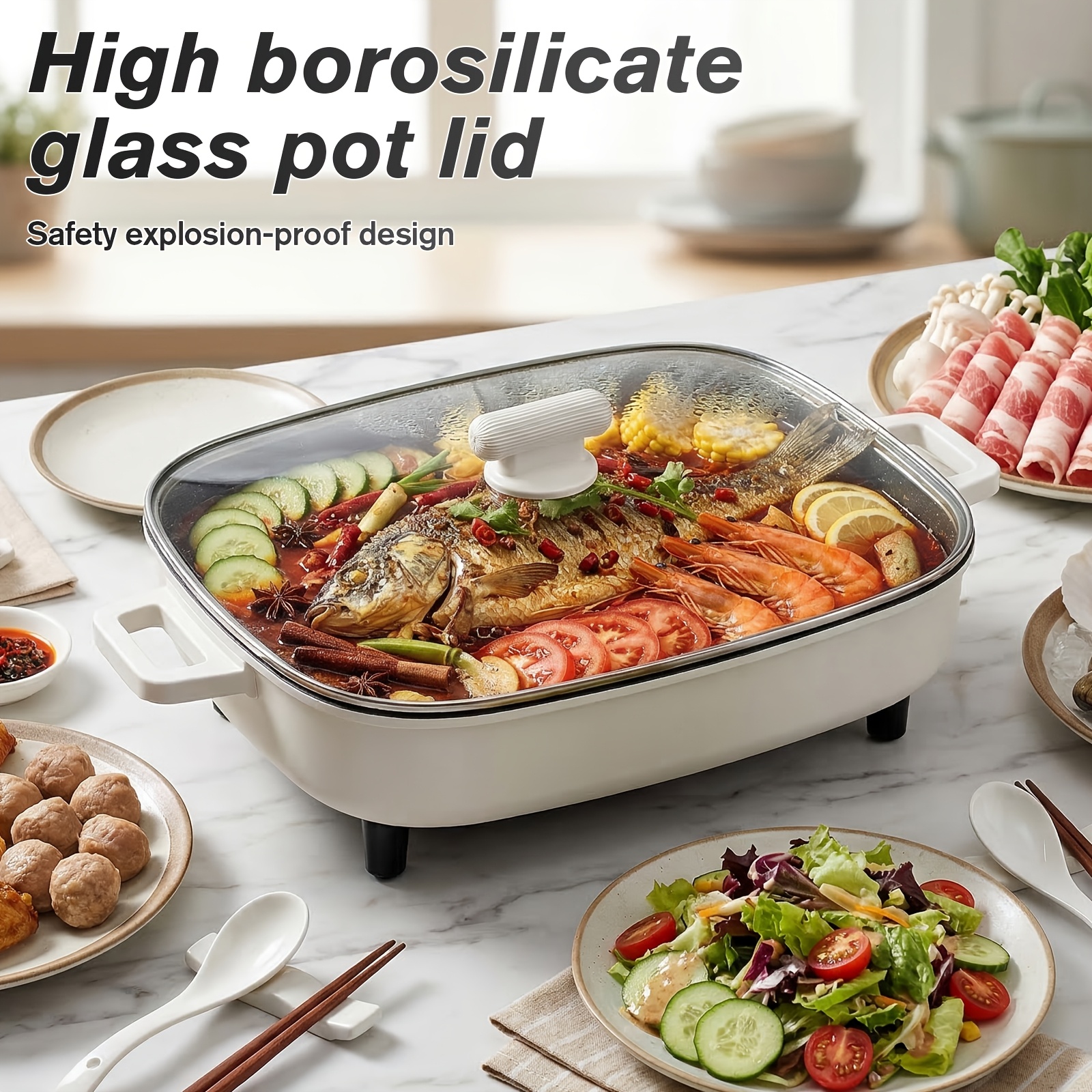 Non-stick Multifunctional Electric Cooking Pot with Aluminum Alloy Inner Pot, Glass Lid And Knob Thermostat. All-in-one for Frying, Grilling, Braising, Stewing And Hot Pot, Serves 2-6 People. Ideal for Home, Parties, Camping And Holiday Gifts.