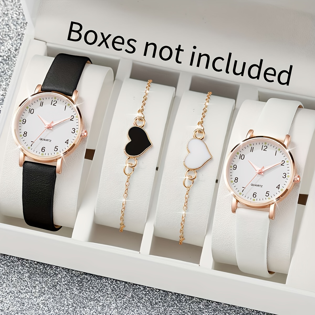 Image of 4pcs Set: Compact Dial Women's Fashion Watch, Alloy Round Design, Bracelet, Pu Leather, Digital, , Gift For Students, Teachers, And