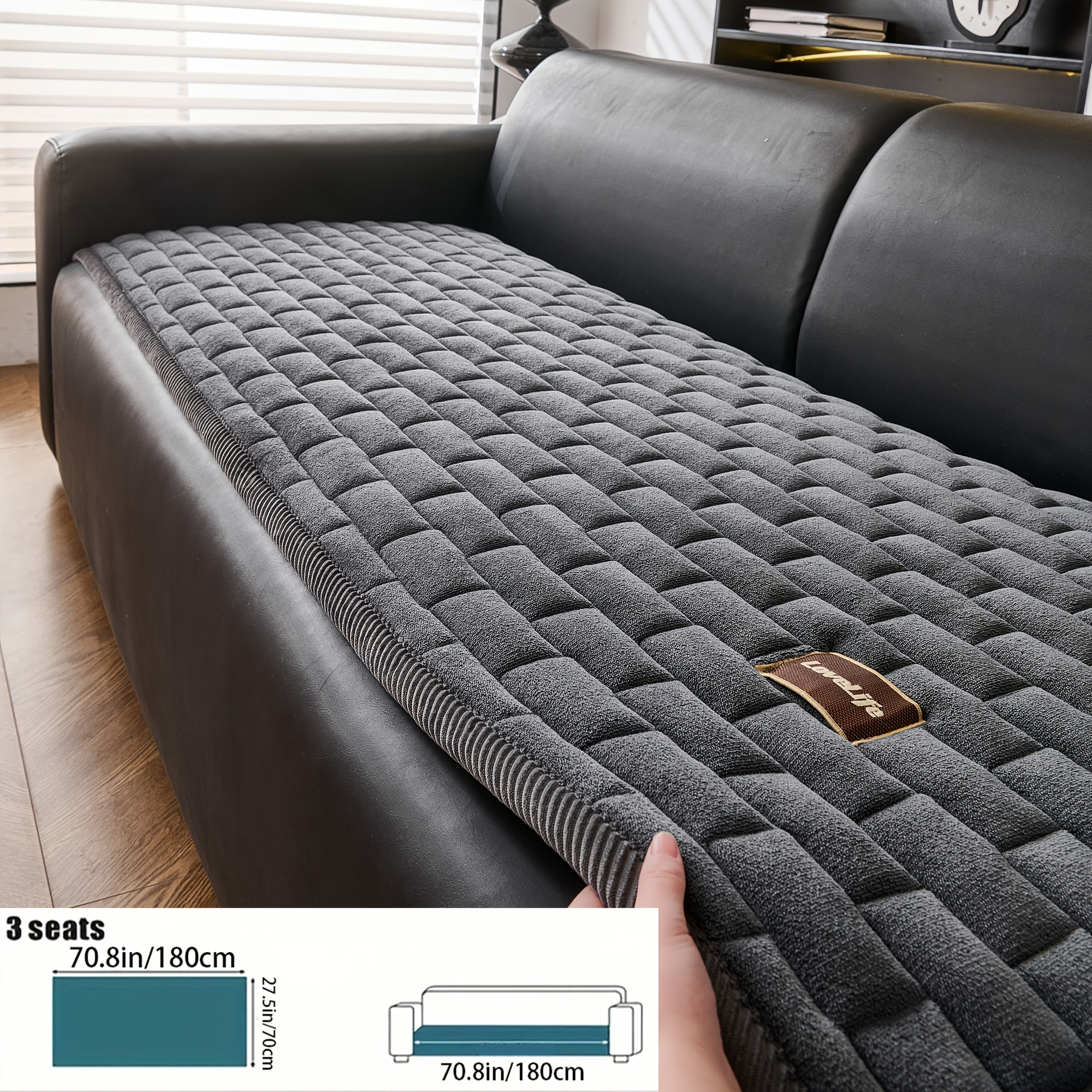 TEMU 1pc Luxury Quilted Thickened Velvet Sofa Cover; Corduroy Sofa Cover, Thick And Warm Comfortable Velvet Sofa Cover; Pet Friendly; Machine Wash;
