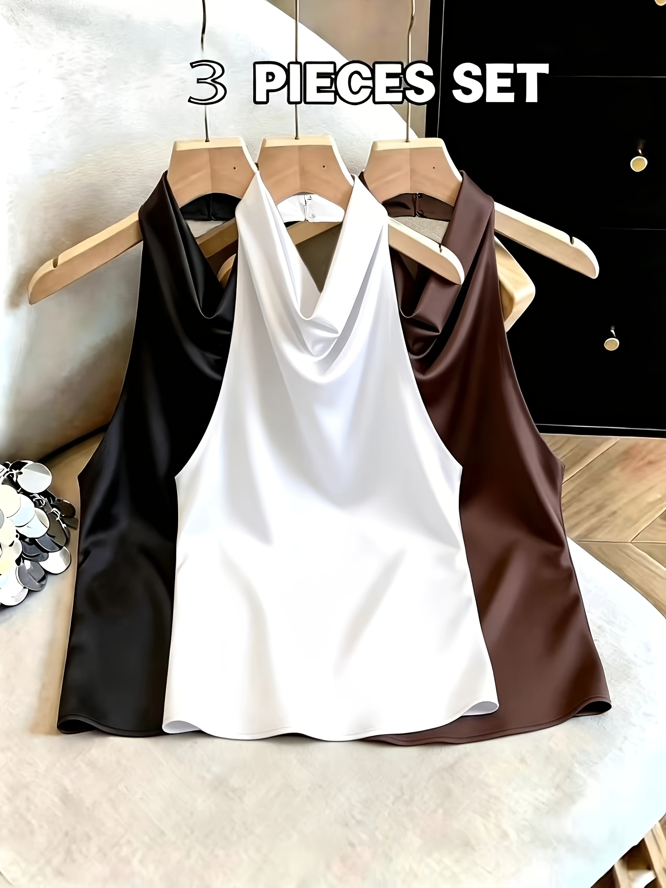 imagen del artículo conjunto de 3 camisetas tipo camisola para mujer, top de   sin  , chaleco estilo y2k, ropa     bonita, camisola sin espalda para mujer