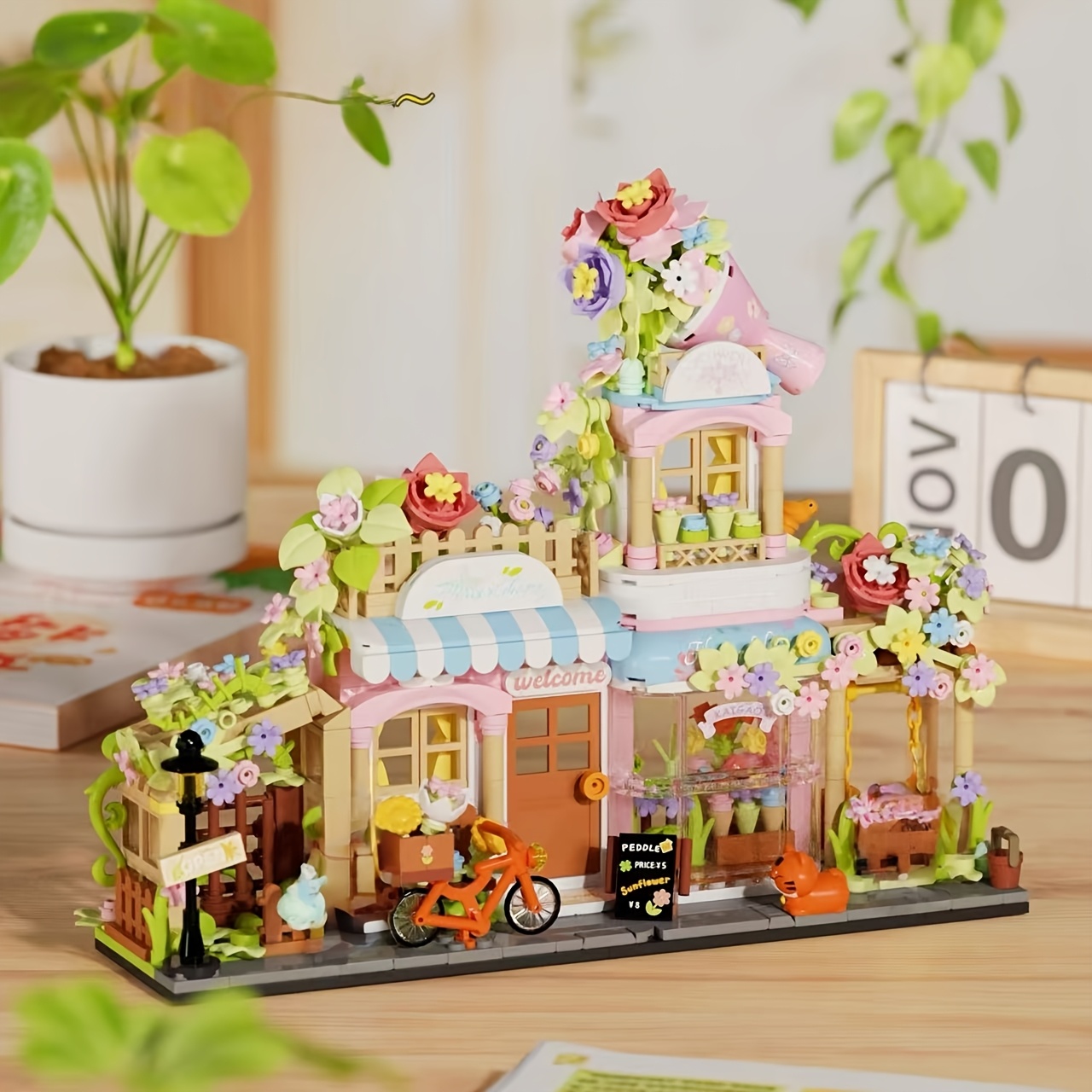 TEMU Bloques de construcción Sunshine, arquitectónico de floristería con mini , Juguete de construcción , de exhibición coleccionable, Adecuado como