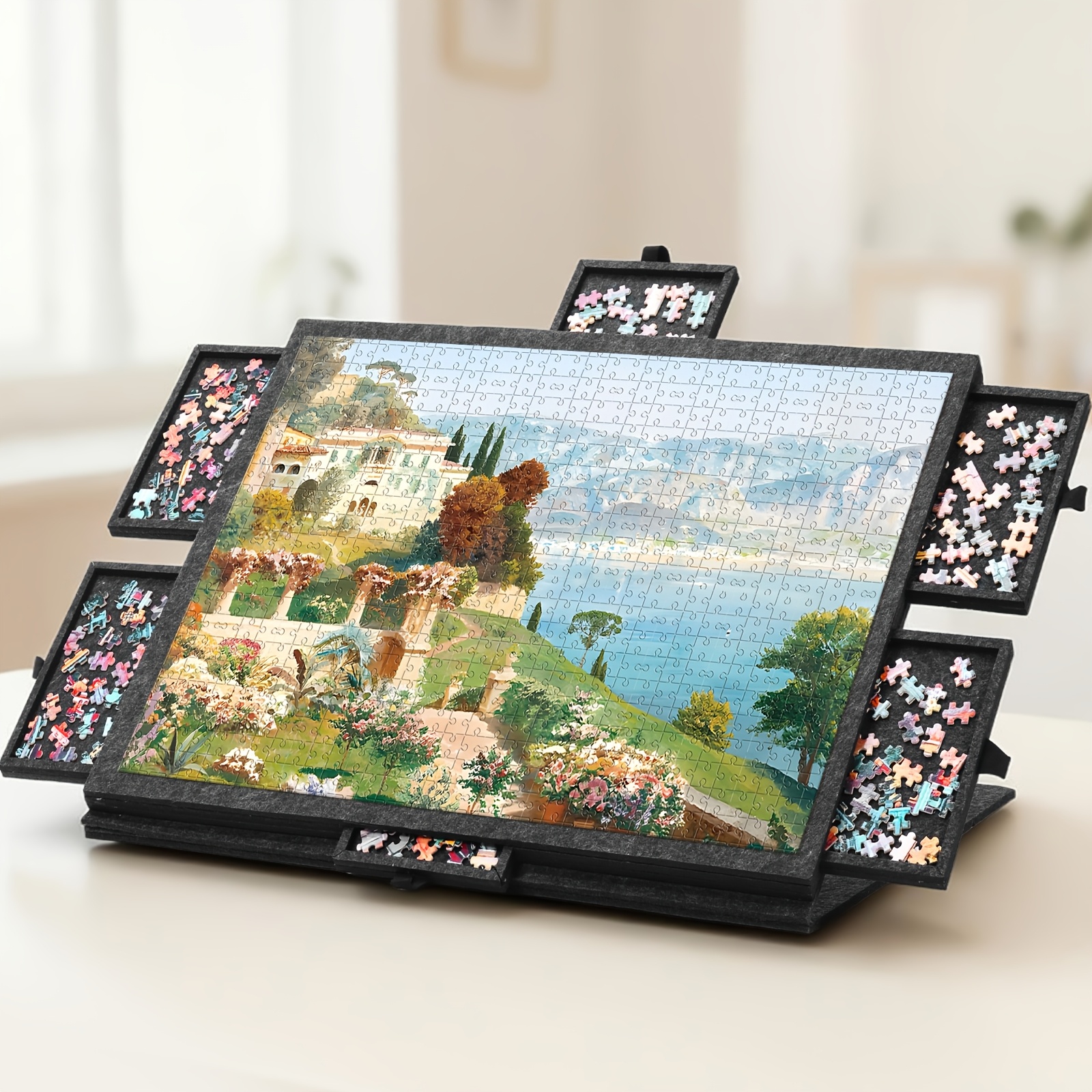 TEMU Puzzle Board Felt Mat For Up To 1000pcs Of Jigsaw Puzzle, Portable Puzzle Table With 6 Drawers (extra Large)