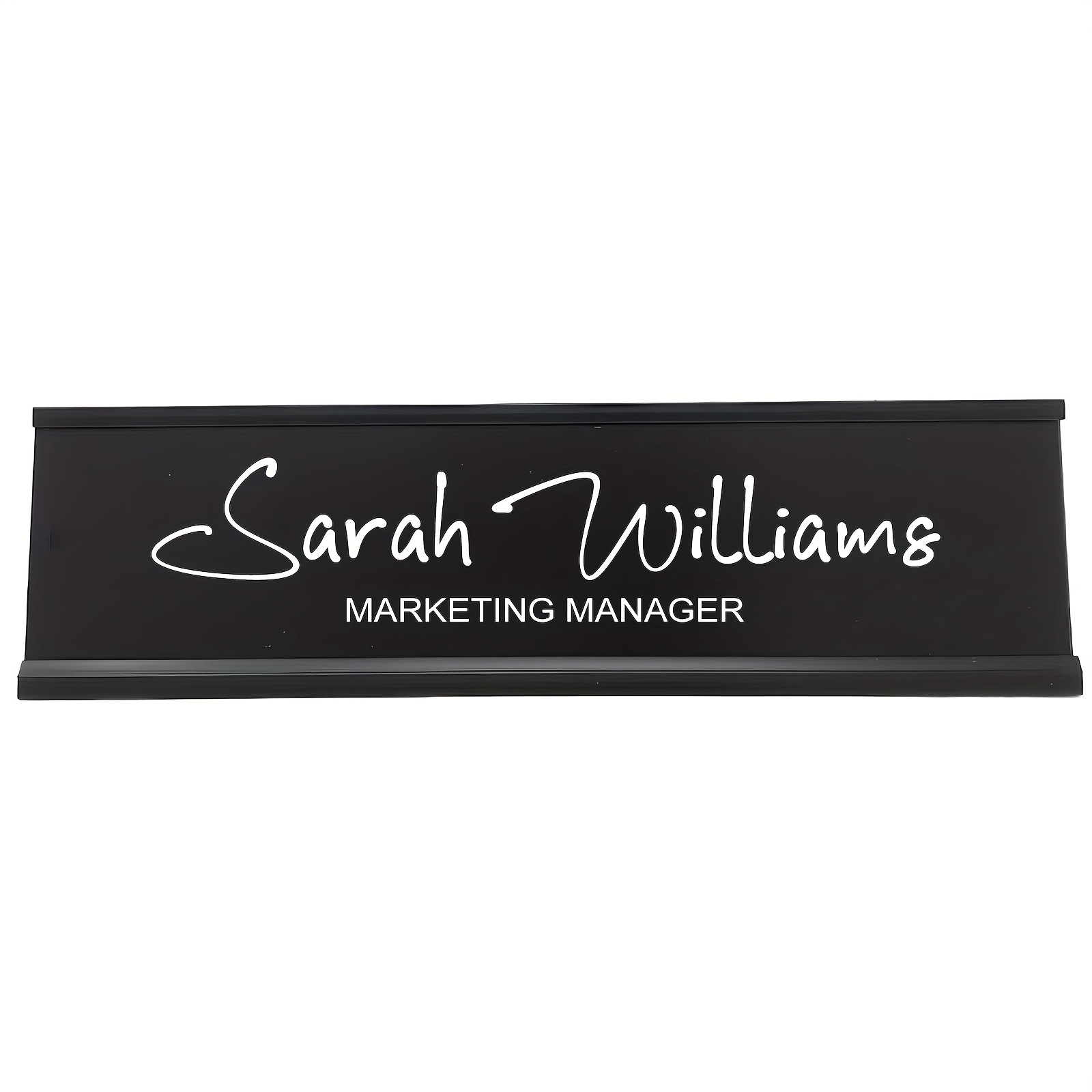 TEMU 1pc Custom Personalized Desk Name Plate - Premium Aluminum Name Tag With , 7.9" X 2.4" Black, Professional Office Desk Organizer For Enhanced