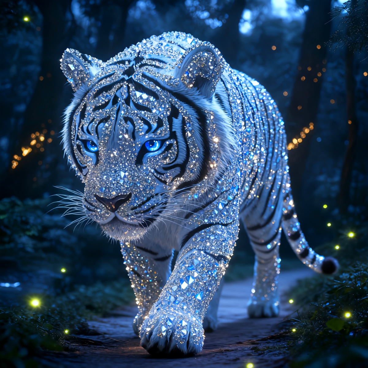   1pc 40x40cm 15 7x15 7inch large sized frameless round diamond painting kit white tiger 5d square diamond painting all artificial   mosaic painting kit painting kit beginners   handcrafted diy diamond painting