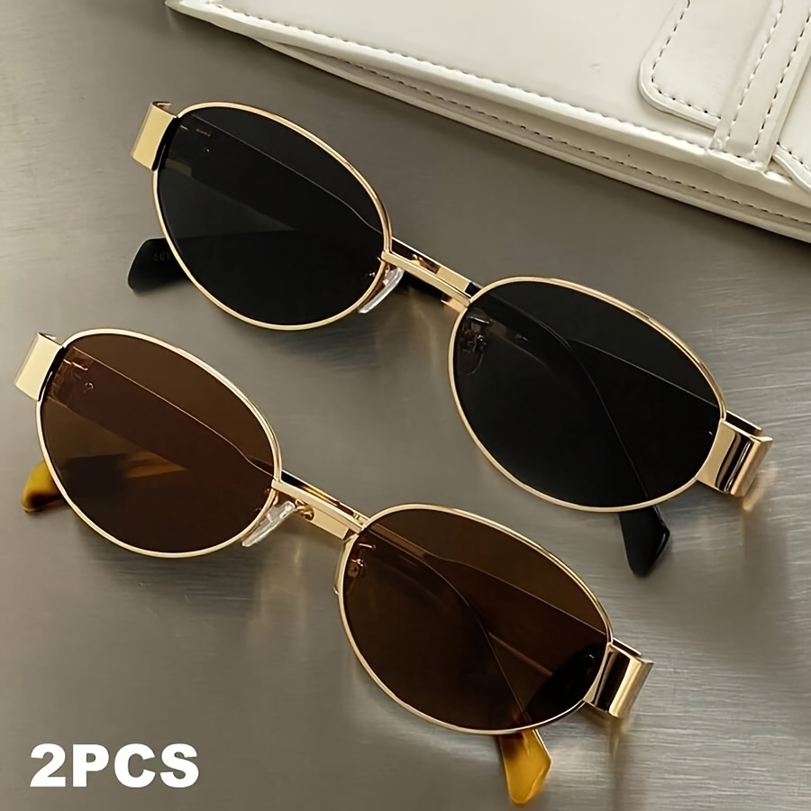 2pcs vintage small frame oval glasses fashionable trendy metal frame
