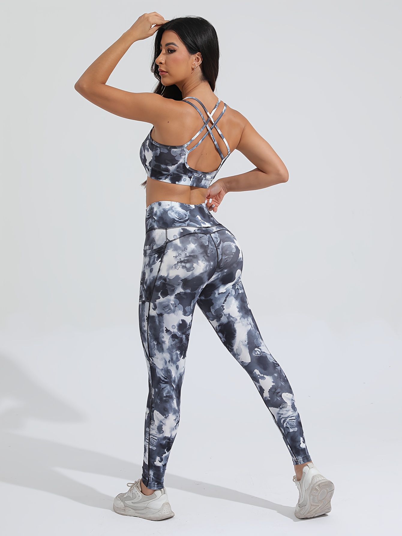 2pcs printed fitness yoga set stretchy   sports tank top leggings for women details 2