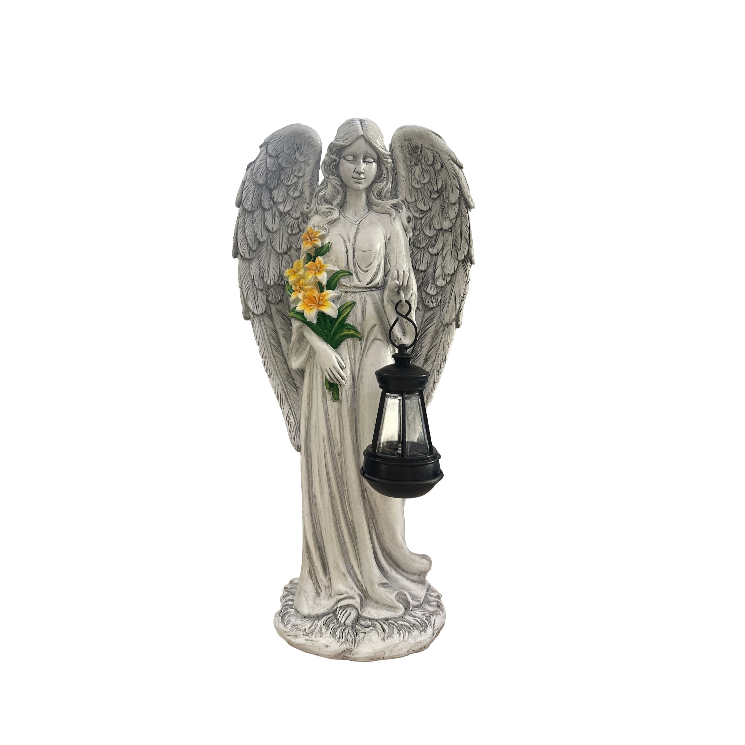 Image of 1pc Resin Handicrafts Solar Statue Light, Angel Take Flower Lantern Statue Ornament, Suitable For Garden, Patio, Lawn, Tabletop, Balcony, Porch, Pond, Holiday Decoration, Gifts For