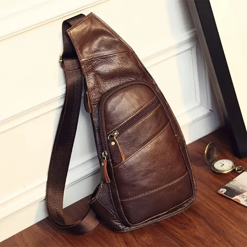 vintage style genuine leather satchel chest bag for men casual outdoor crossbody bag commuter bag