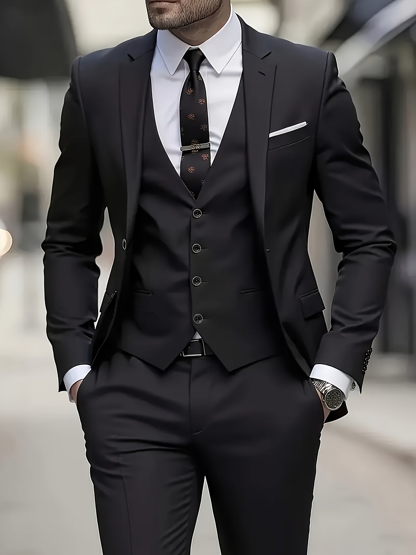 a mens three piece featuring a jacket waistcoat and pants fashionable and of   ideal for weddings   or formal occasions
