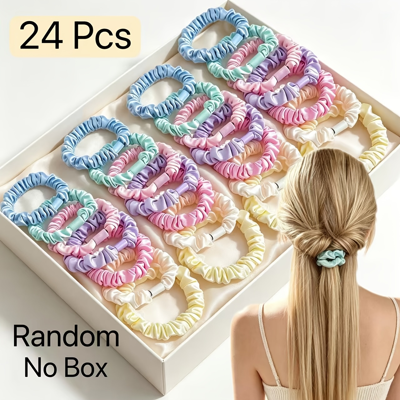 TEMU 24pcs Random Colors Small Hair Ties Set, Soft Non-damaging Hair Scrunchies, ' High-elastic Fabric Hair Bands, Party, Summer Beach Vacation,