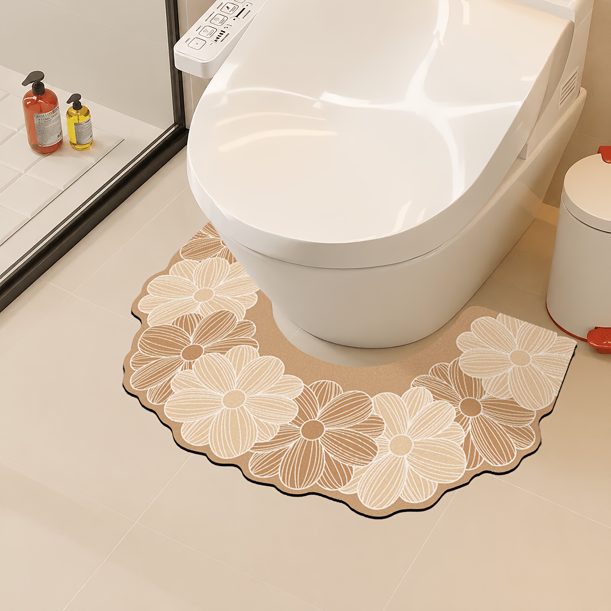 TEMU 1pc U-shaped Bathroom Toilet Mat, Non-slip Bottom, Quick-drying Absorbent, Geometric , Home Decoration, Suitable For Bathroom And Shower Safety,