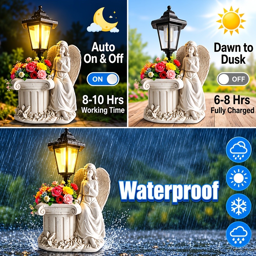 TEMU Fairy Ornament, Solar Courtyard Lamp, Garden Landscape Decor Statue Craft, Christmas & Halloween Decorations