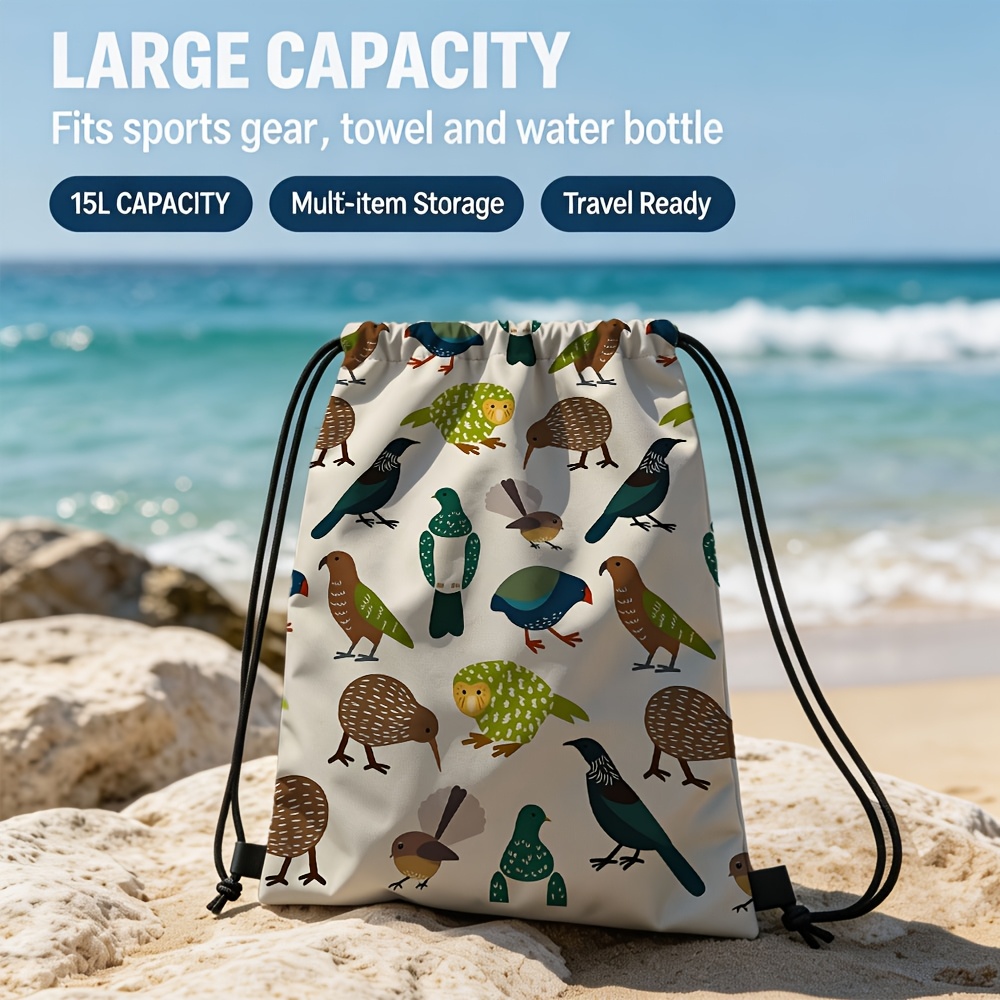 TEMU New Zealand White Background Drawstring Bag, Sports Outdoor Multi-use Storage Bag, 2d Double-sided Printing