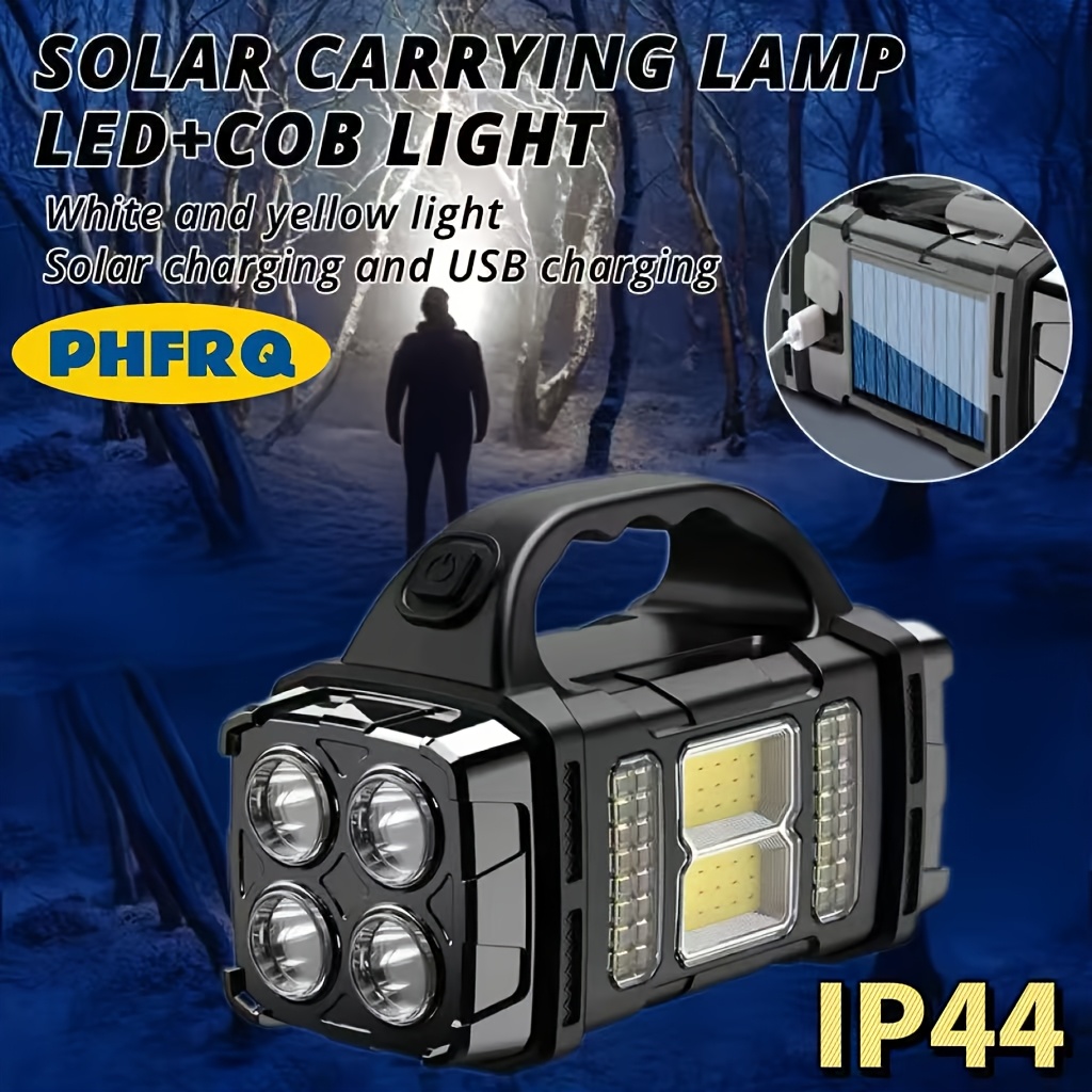 E-shop PHFRQ - Multifunktionale Solar-LED-Taschenlampe, Solar-/USB-Aufladbar, mit COB-Seitenlicht, Outdoor-Taschenlampe, Multifunktionale