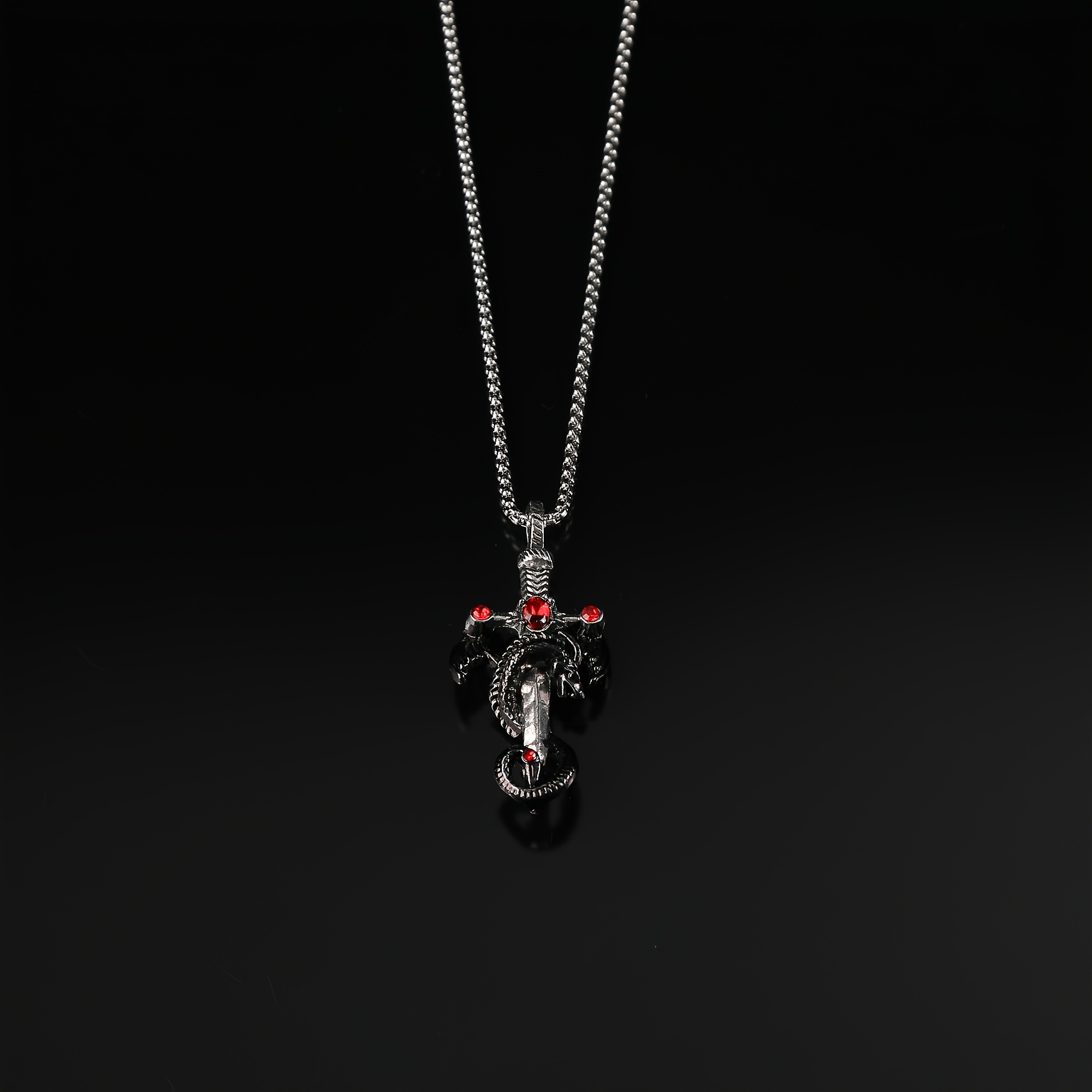 E-shop 1 Stück Modischer Edelstahl-Dragon-Schwert- mit künstlichen Edelsteinen, Hip-Hop-Schmuck im Punk-Stil, gotische Accessoires für Männer,