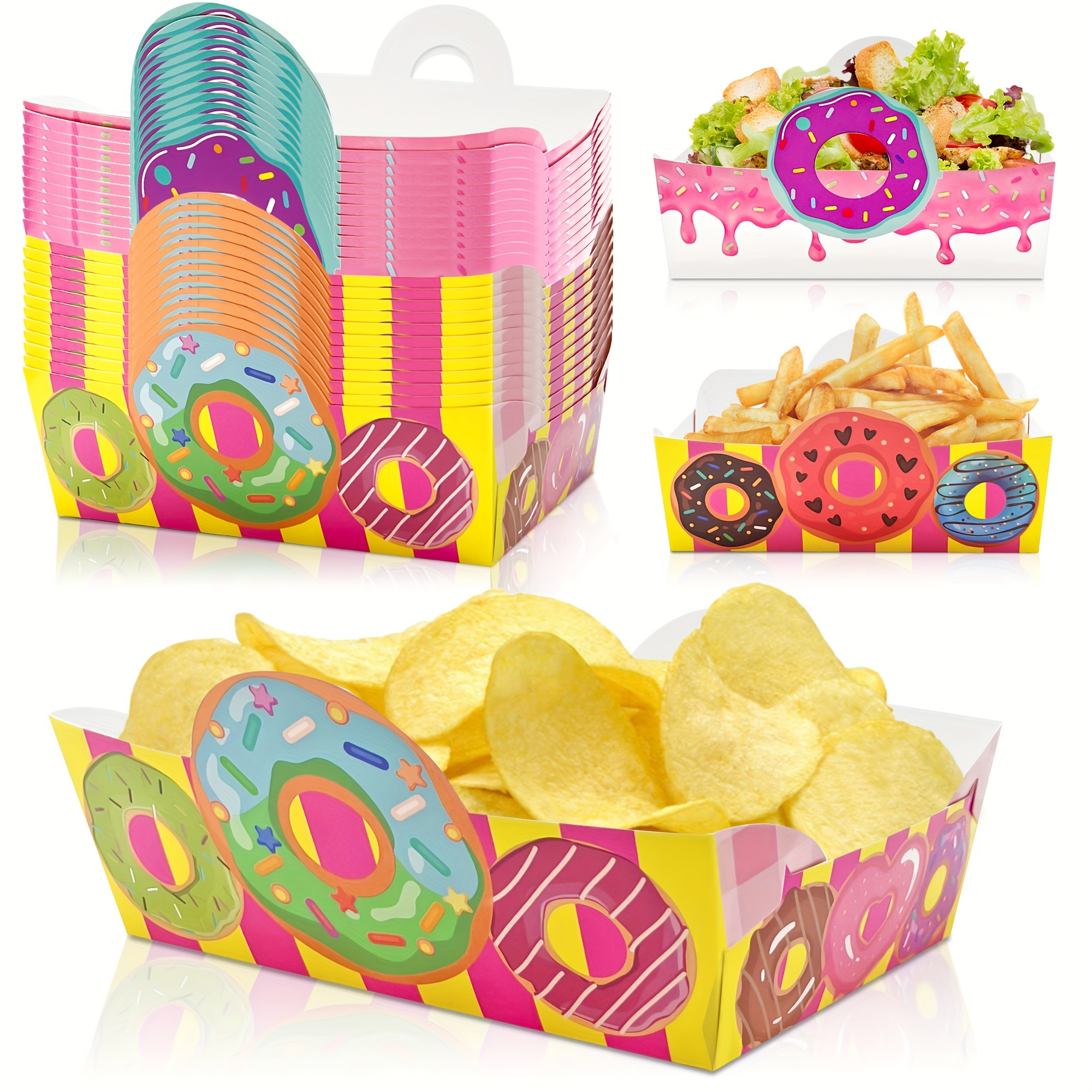 

24pcs Donut Paper Food Tray Donut Grow Up Party Decorations Disposable Snack Popcorn Bowl For Birthday Baby Shower Party Supplies