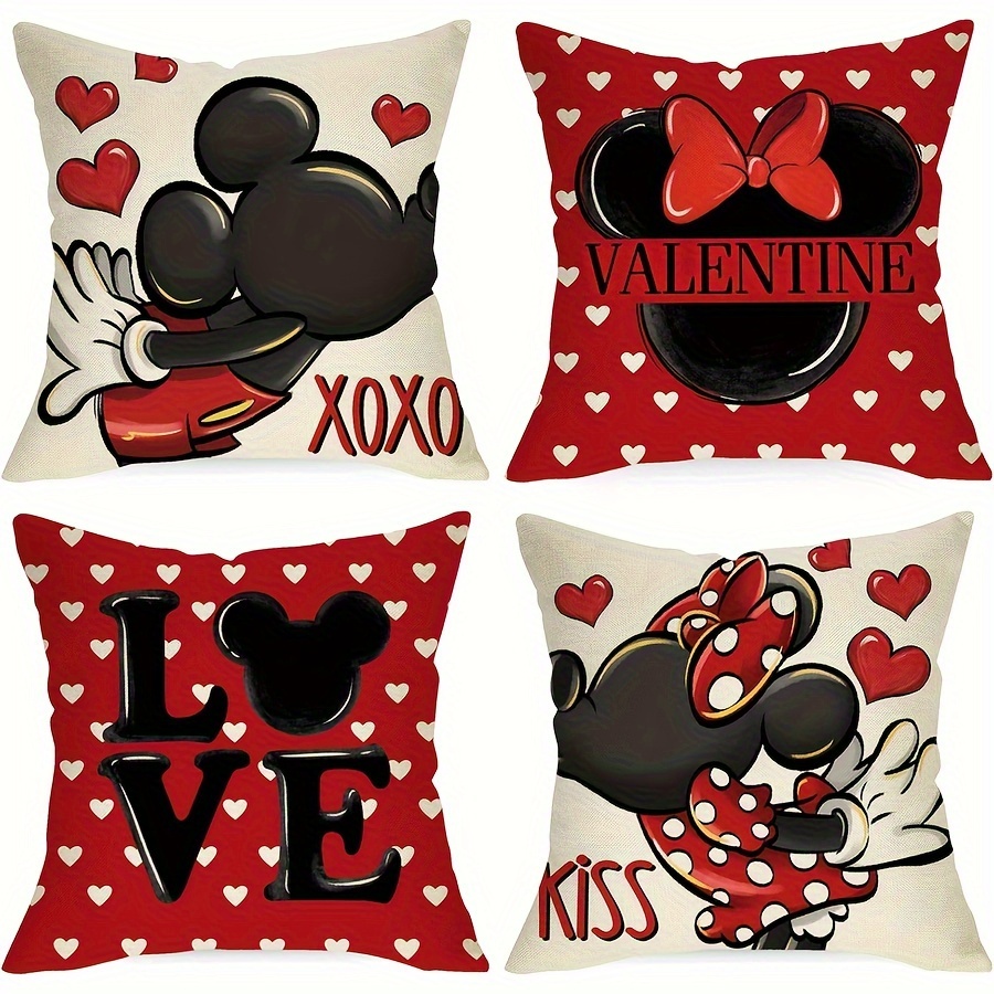 

4- 's Day Cushion Covers 18x18 , , Red Pillowcases, , , Polyester , For Sofa Decor