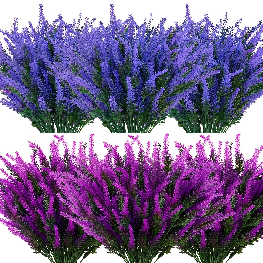 

6 Bundles Artificial Lavender Flowers Outdoor Uv Resistant Fake Flowers Plastic Plants Garden Porch Window Box Decorating