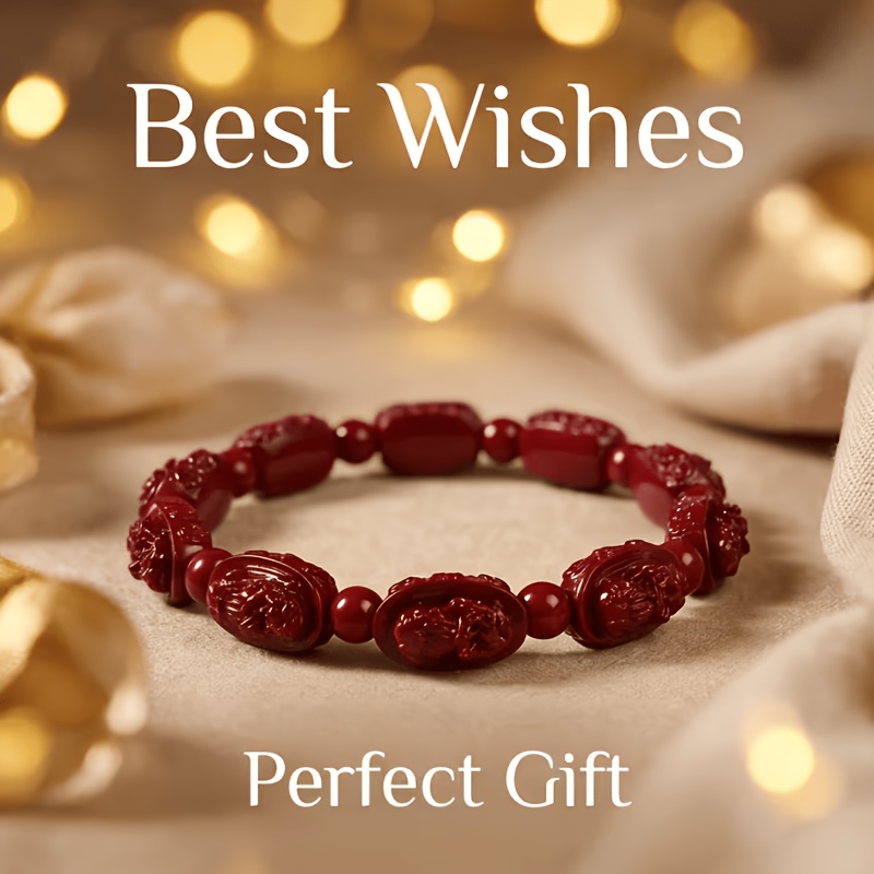 Cinnabar Bracelet with Pi Xiu and Ingot Pendant, Handmade
