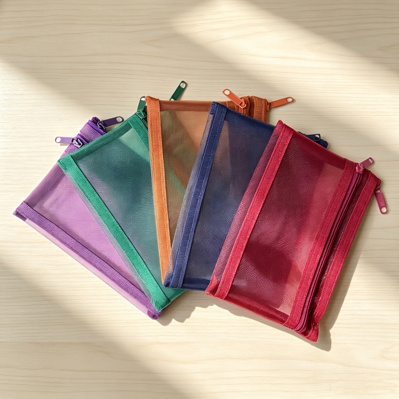 TEMU 5pcs Pochettes à cartes double couche en nylon , portefeuilles à monnaie, 5 couleurs