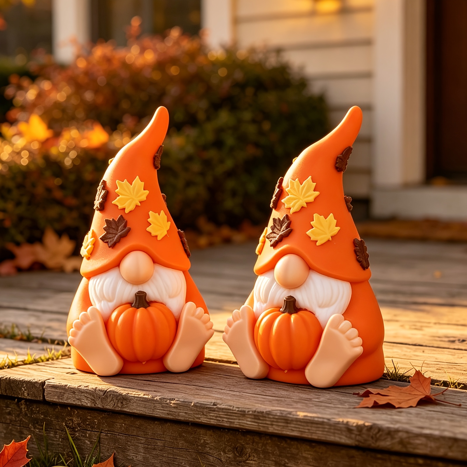 TEMU Cute Pumpkin Gnome Ornament, Height 8cm, Autumn Maple Leaf Faceless Dwarf Decor, Outdoor , Windowsill, Dining Table Atmosphere Decoration,