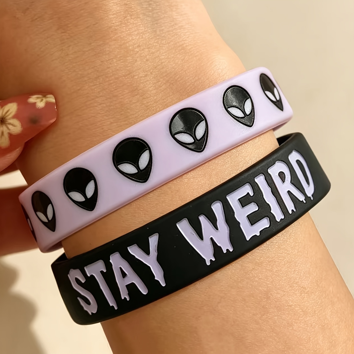 TEMU New 2pcs Silicone Bracelet Set, Maintaining , Couple Style Dark Aesthetic Street Fashion Hand Accessory Party Decor Festive Gift