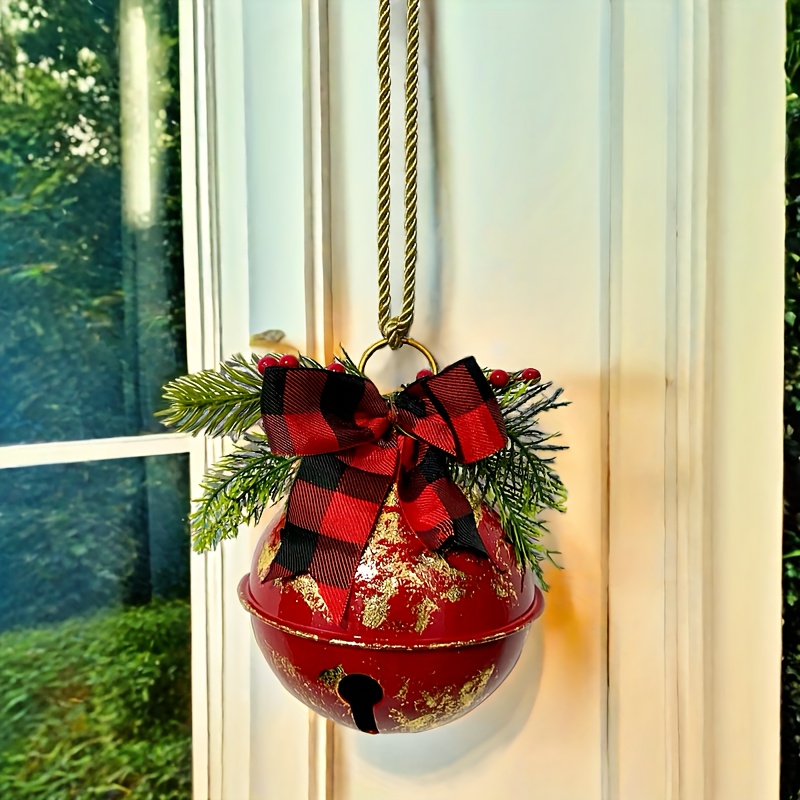 TEMU 1pc Christmas Metal Bell With Bow And Grass Hanging Doorbell, Christmas Bell Ornament