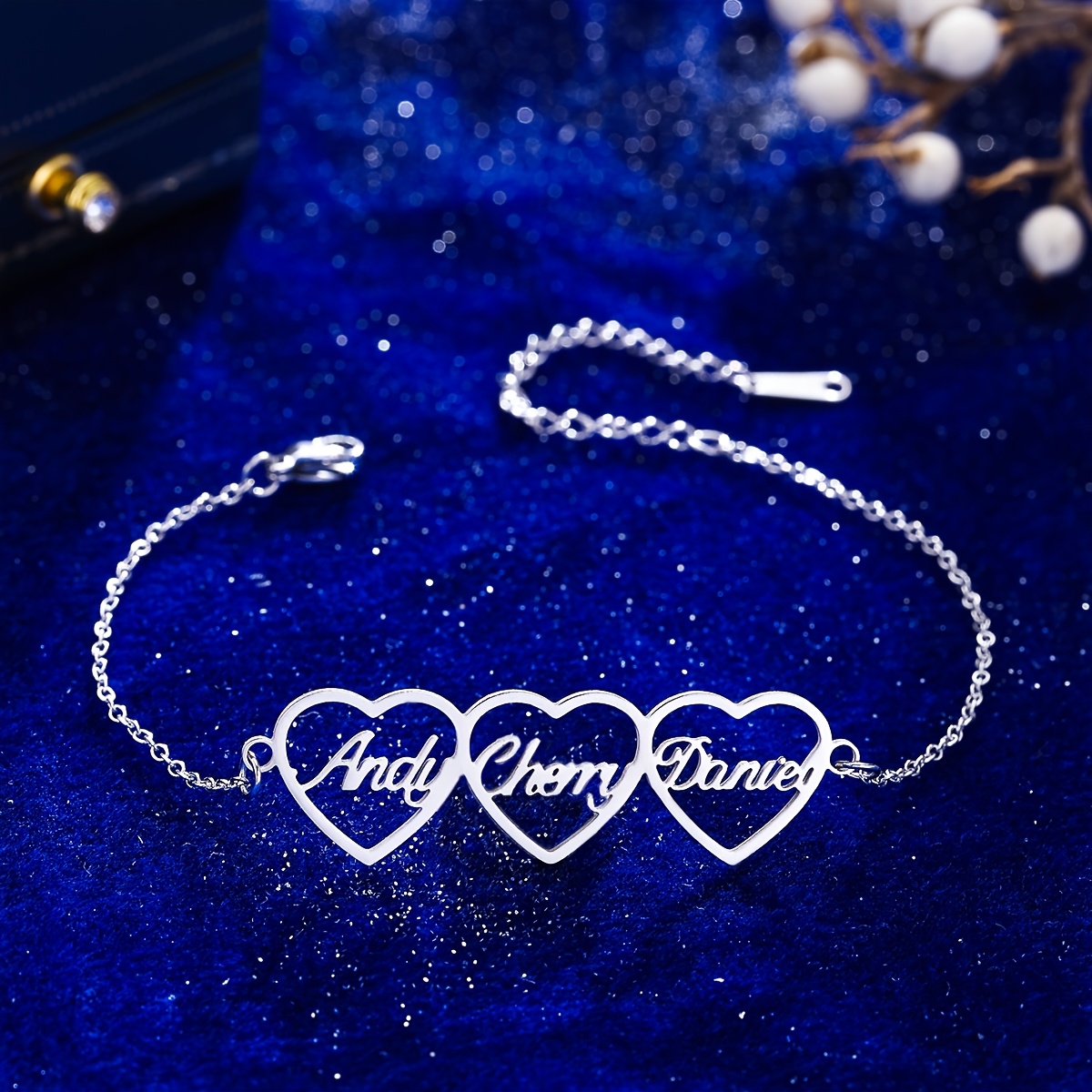 TEMU Customized Hearts Pendant With 3 Names Personalized Bracelet Women Stainless Steel Jewelry For