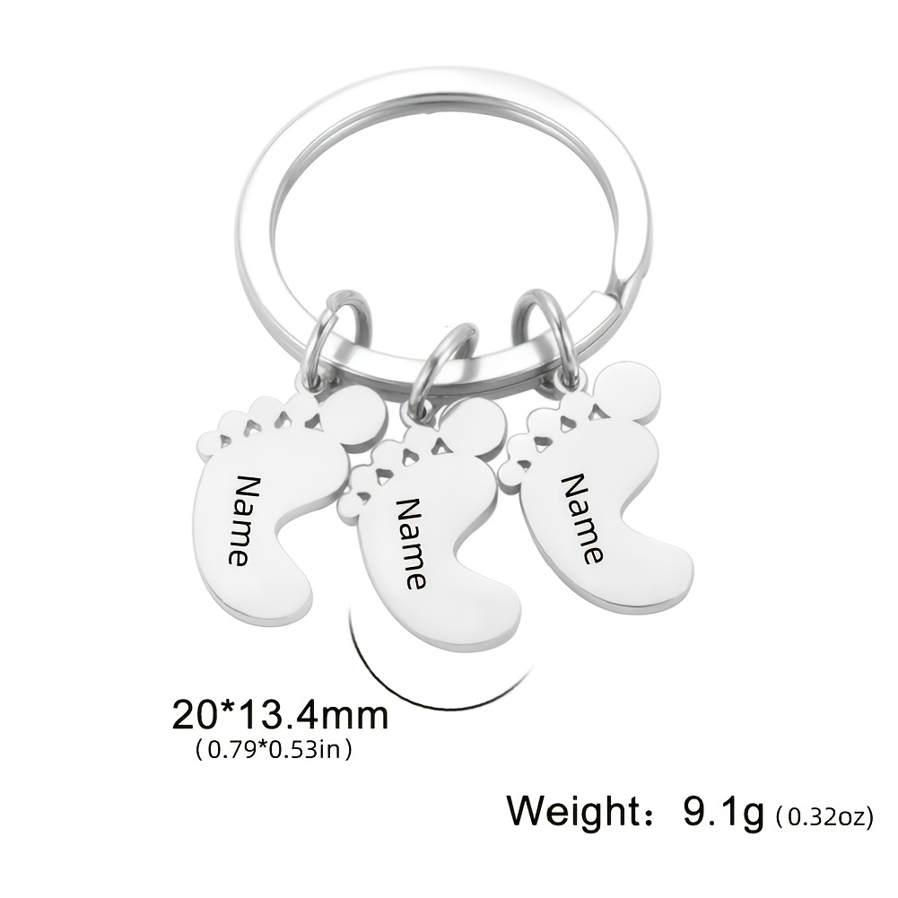 TEMU 1pc Cute Family Footprint Personalized Engraved Name Date Number Letter Keychain Stainless /2/3/4 Feet Custom Name Footprint Car Keyring For