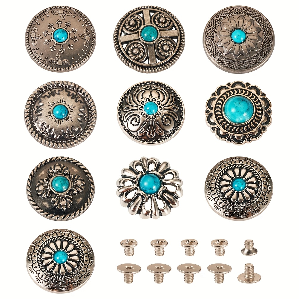 Image of 20pcs Alloy Decorative Rivets, With Synthetic Turquoise And 28pcs Iron Screws, For Purse, Bags Crafts Decoration, Mixed Color, Diy Wallet Making