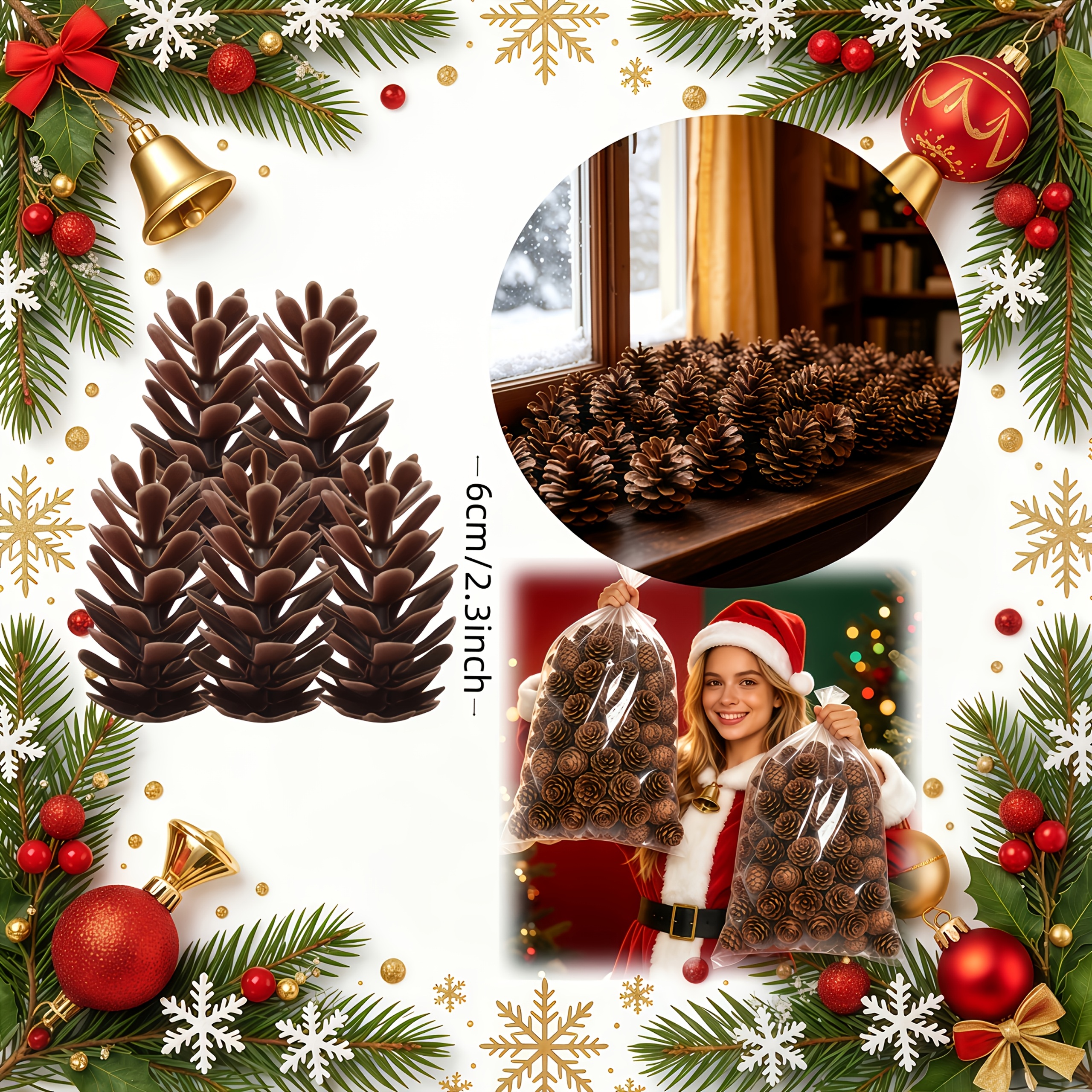 TEMU 44pcs High-quality Realistic Artificial Snowy Cedar Pine Cones Christmas Tree Pine Decorations, Faux Greenery For Wedding Porch, Patio, Living