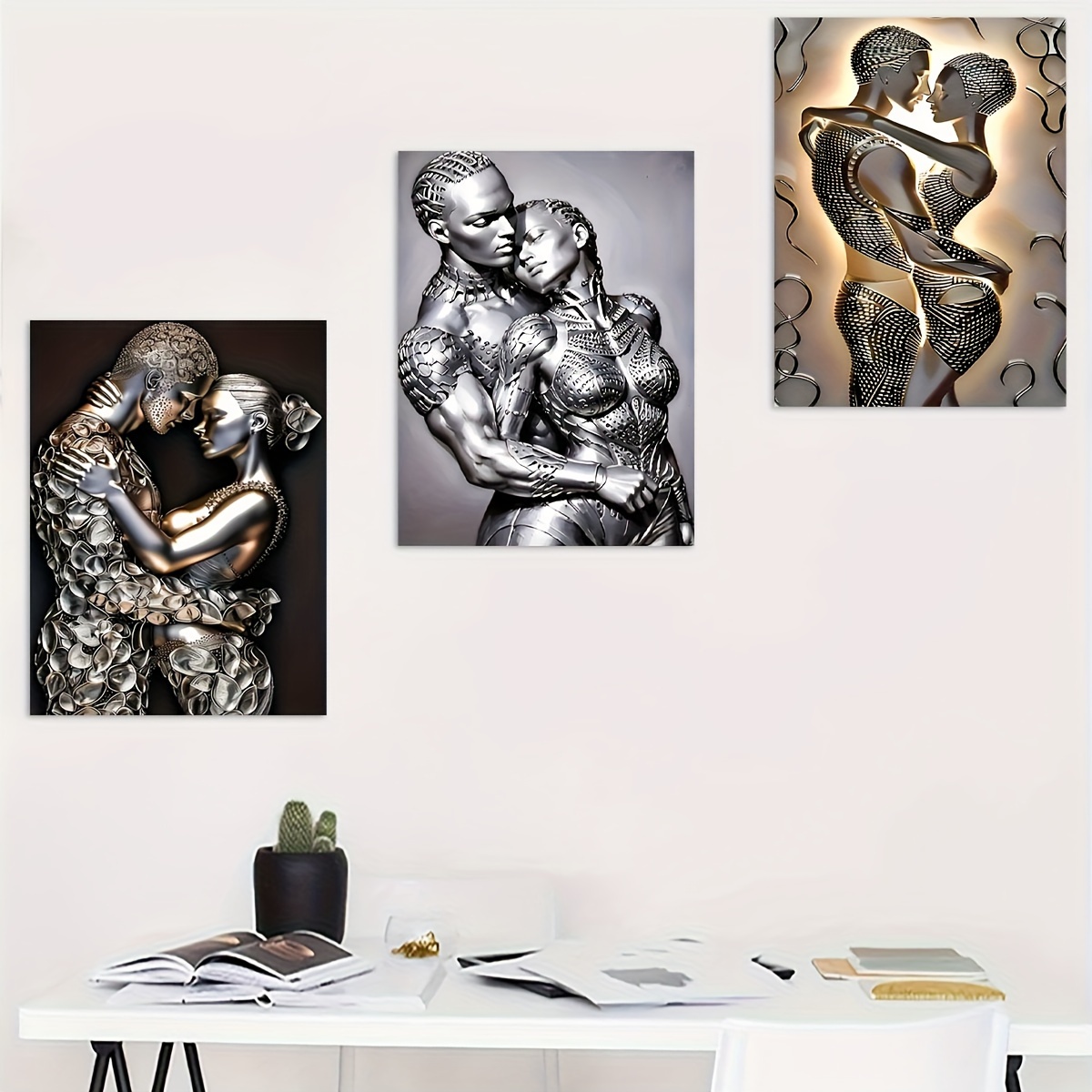 

1pc 2d Flat Wall Art Abstract Silvery Metal Painting Couple Hug Wall Art Poster Couple Metal Canvas Painting Living Room Bedroom Wall Decoration 12.1×18.1inch (about 30.48x40.64cm)