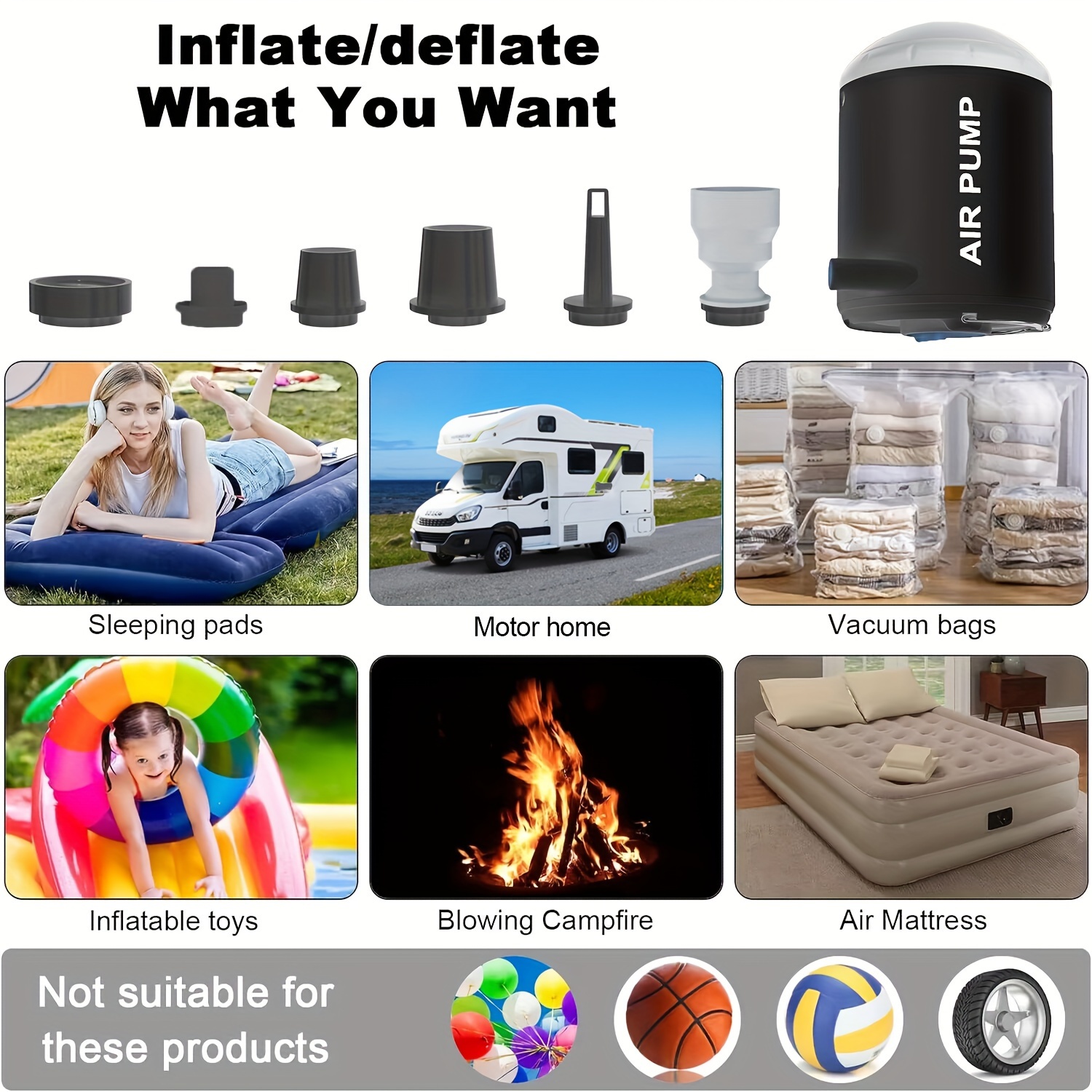 ultra compact portable air pump with camping light usb rechargeable 2000mah battery for pool floats air mattresses pump and battery jumper battery powered air pump details 6