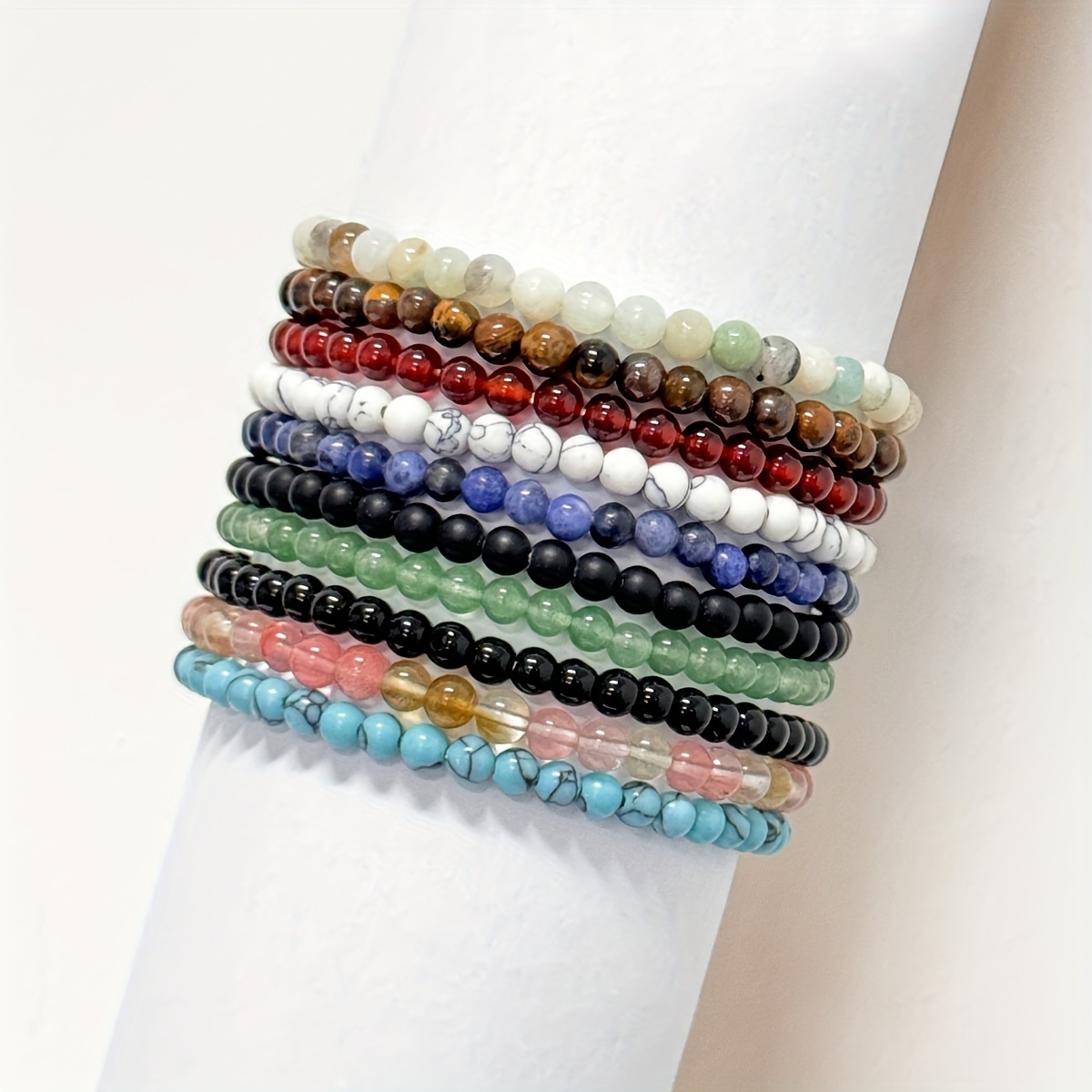 

10pcs 4mm Natural Stone Beaded Bracelets - Crystal Bangles For Women, Perfect & Gift