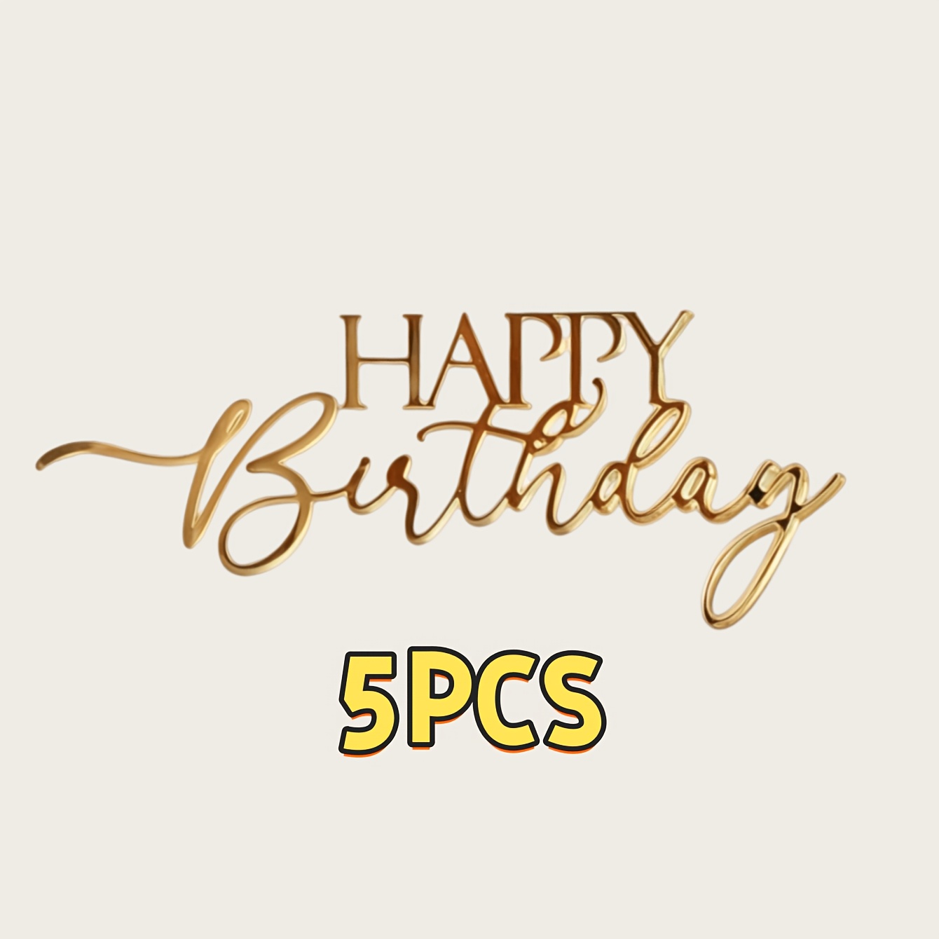 Image of 5/8pcs Golden Birthday Cake Decoration Pieces - Shiny Acrylic Cake Toppers Suitable For Birthdays, Anniversaries, And Party Decorations. Ideal For Dessert Tables, Cake Decor