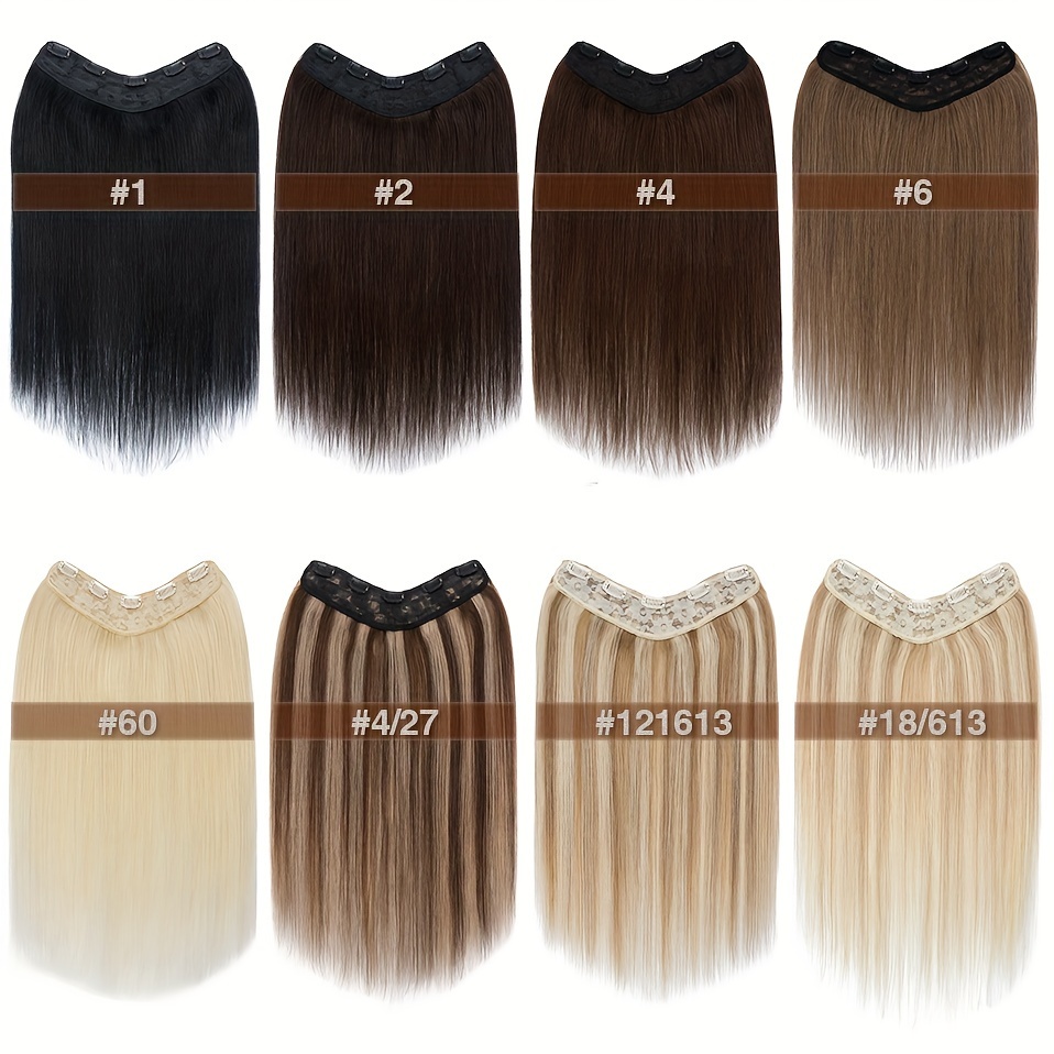 1pc v shaped clip in weft hairpiece 100 real   human hair extensions 12 20 straight   blonde 3 4   volume natural look for   women hair extension accessory secure clip attachment details 0